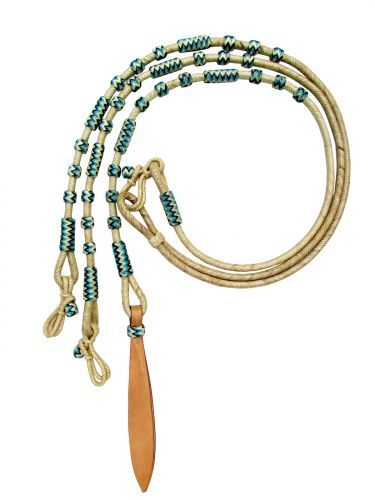 Romal Reins Rawhide show braided soft pliable Natural w/buttons Teal Blue Naturl