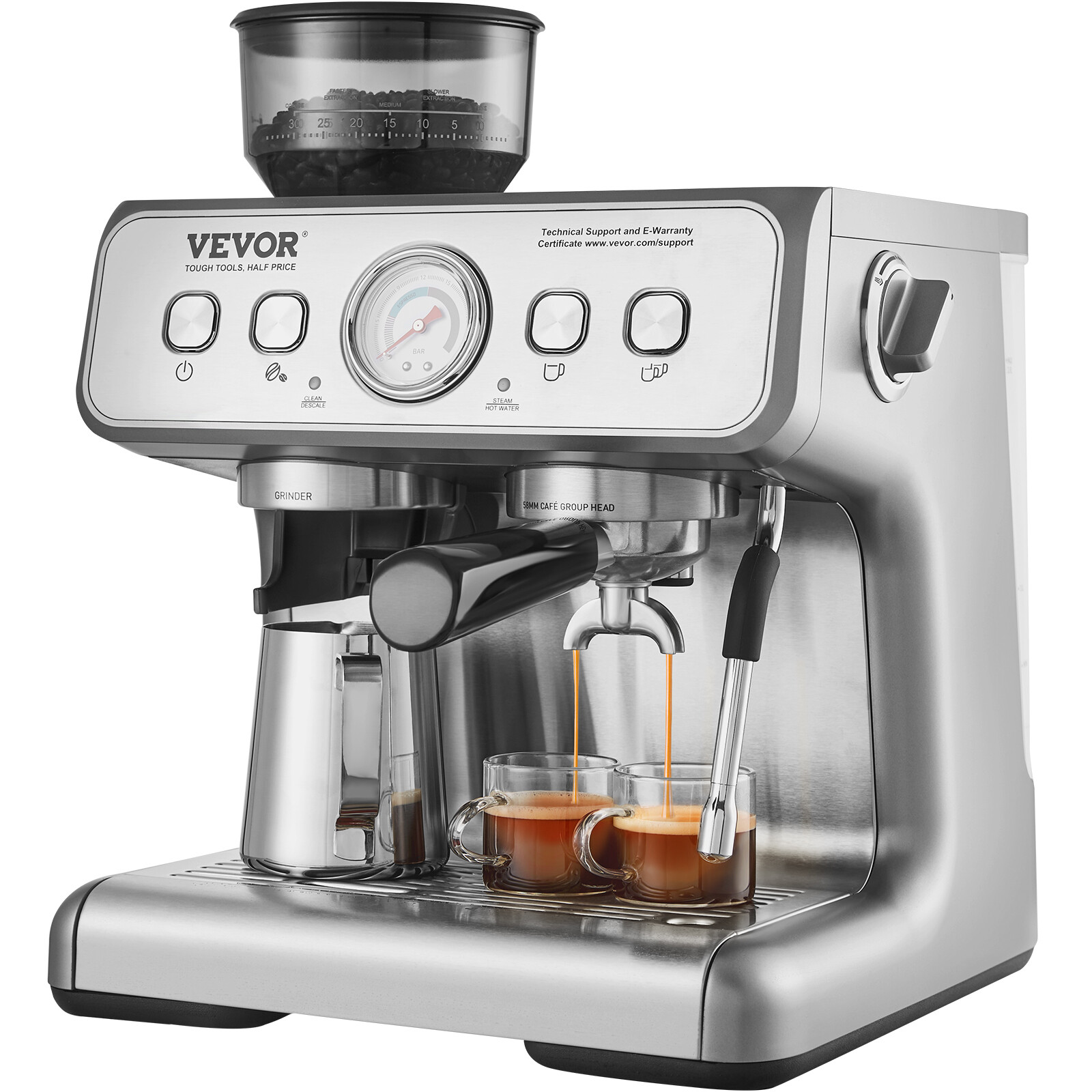 VEVOR Espresso Machine with Grinder 15 Bar Semi Automatic Espresso Coffee Maker