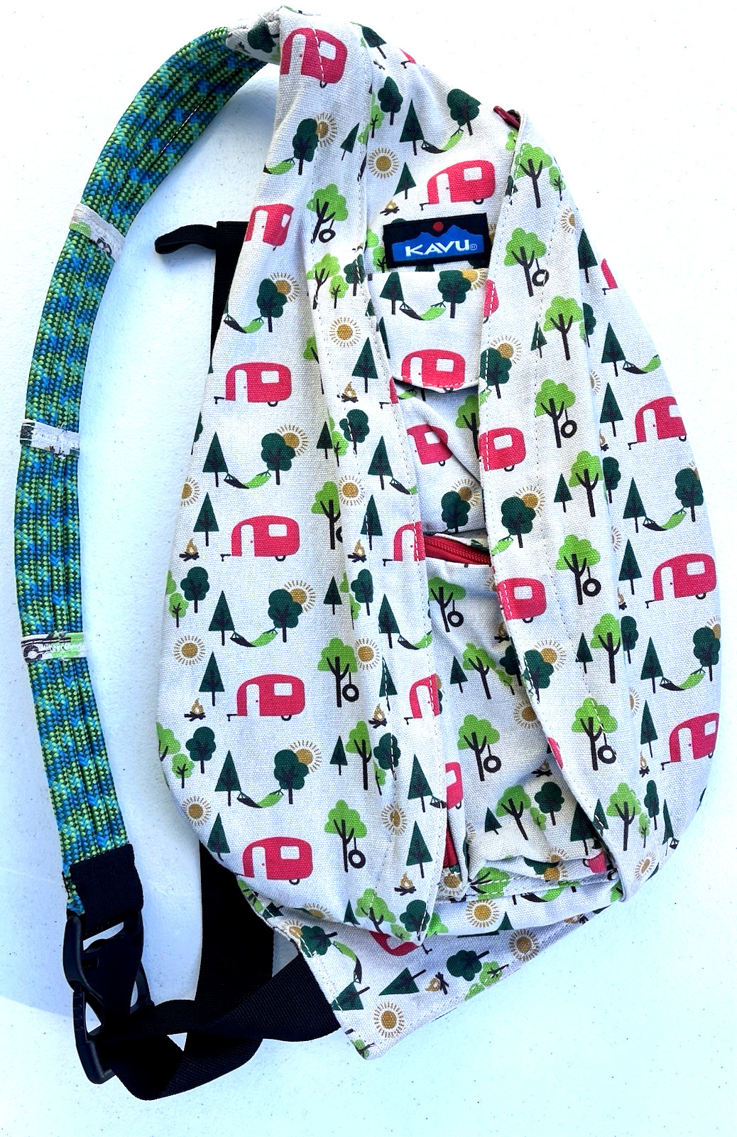 Kavu Crossbody Strap Rope Sling Bag Pine Trees Camper Camping Outdoors Print