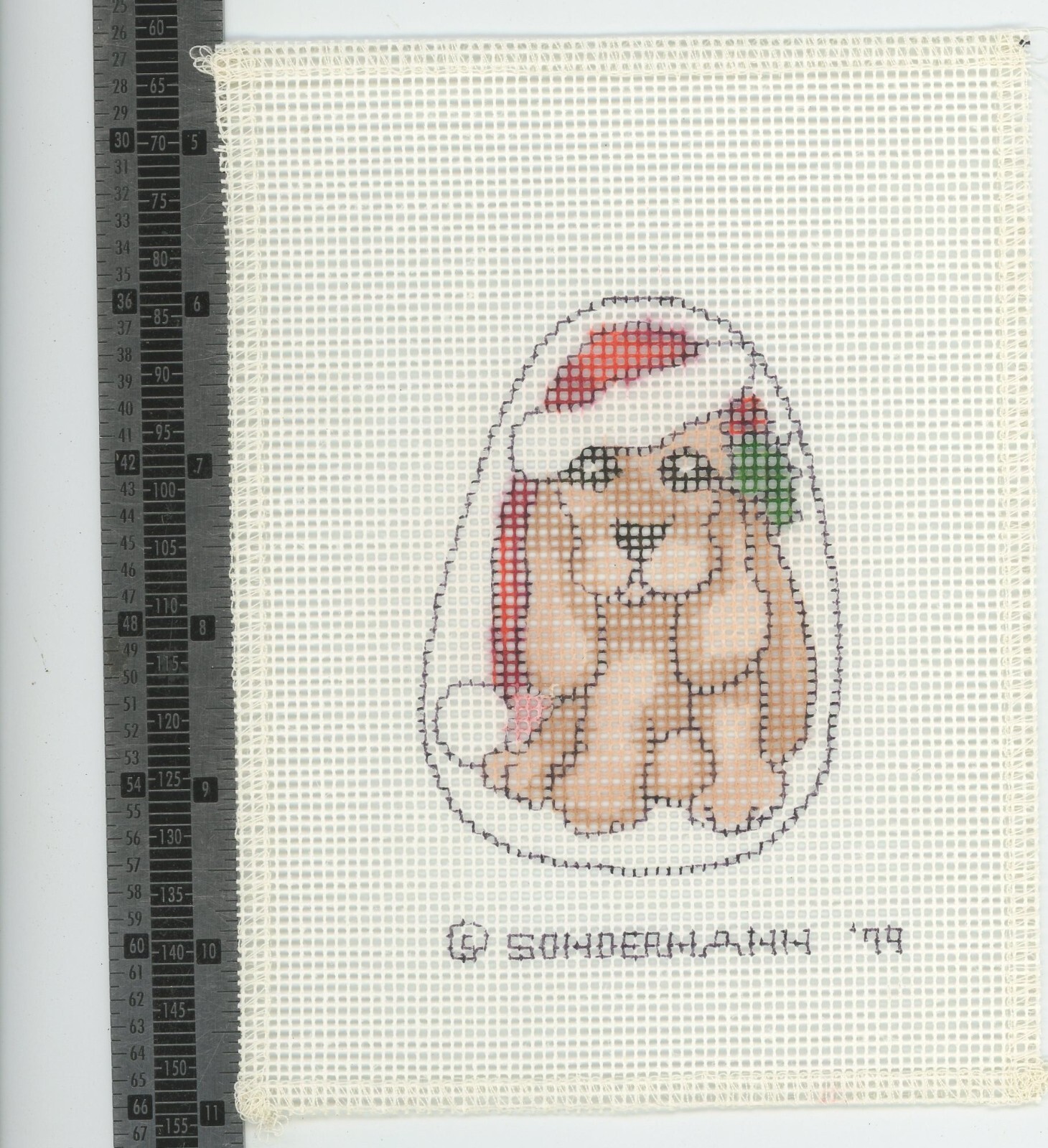 Vintage Linda Sondermann Puppy Ornament Hand Painted Needlepoint Canvas NEW