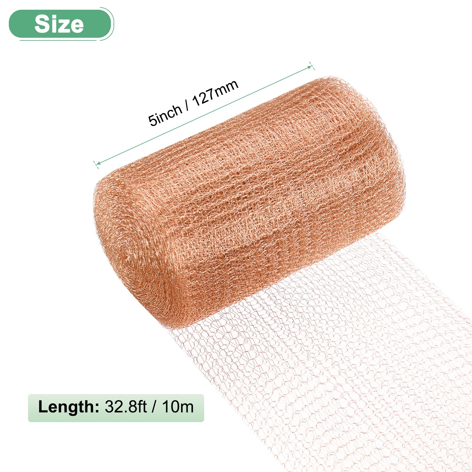 Copper Mesh 5 Inch x 32.8ft Copper Wool Rustproof Mesh Roll