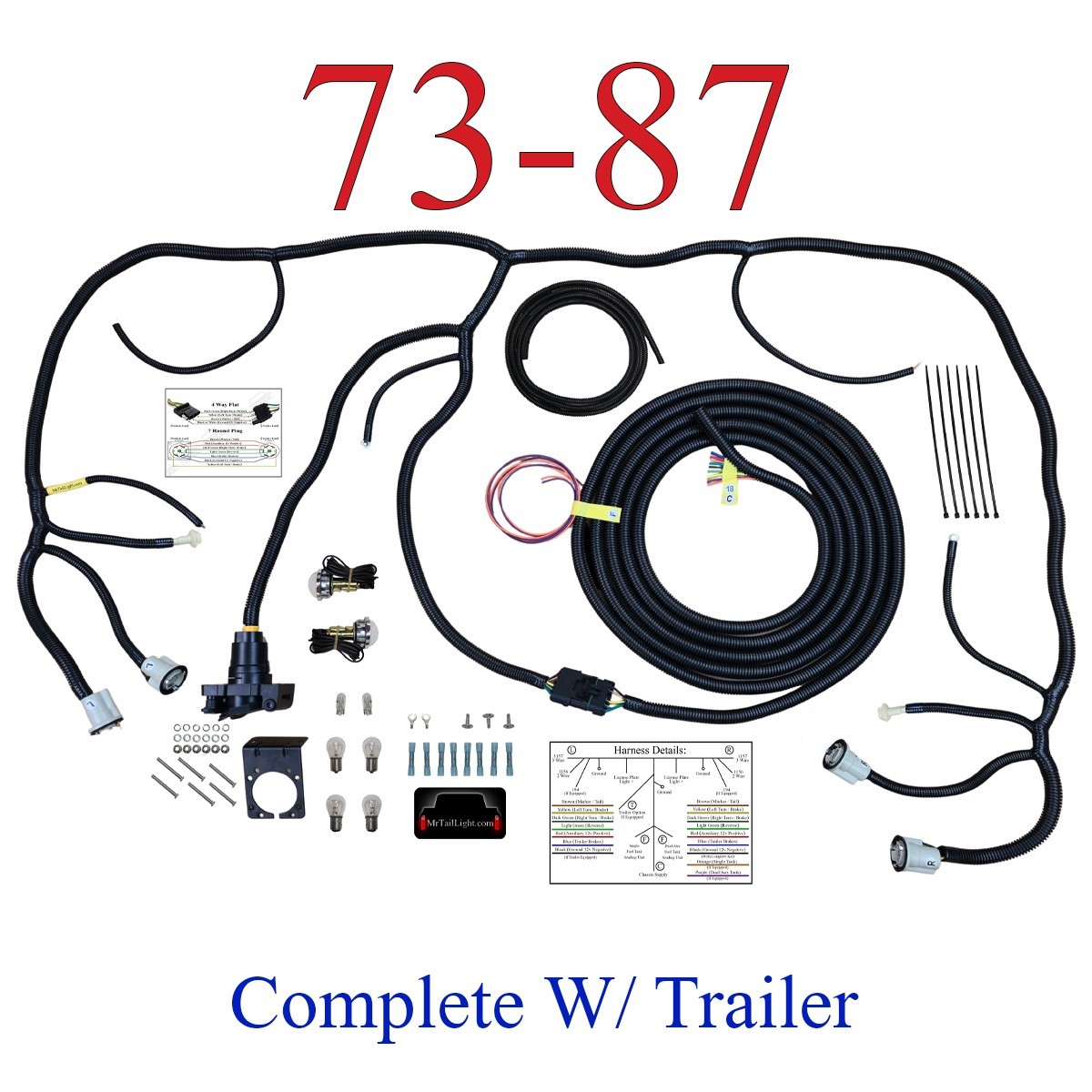Tail Light Harness 1973 1987 Chevy Truck | To Firewall | w/Plugs | w/o Plugs