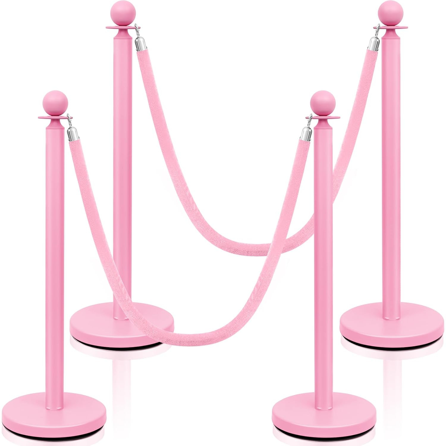 4 Pcs Stainless Steel Stanchions Post Queue 38 Inch, 5 ft Velvet Rope Carpet Rop