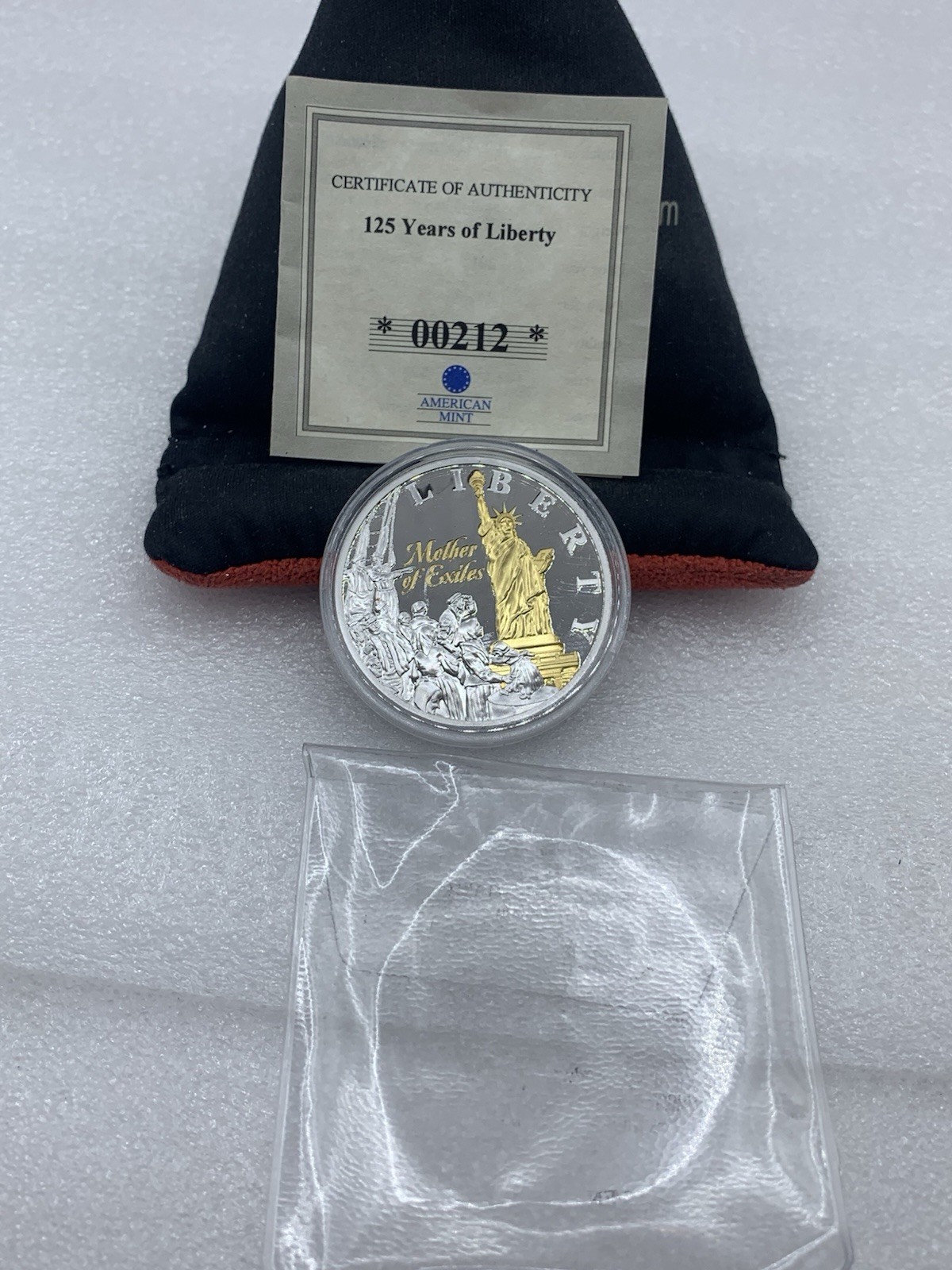 2012 AMERICAN MINT 125 YEARS OF LIBERTY SILVER-PLATED W' SPOT GOLD COIN B1