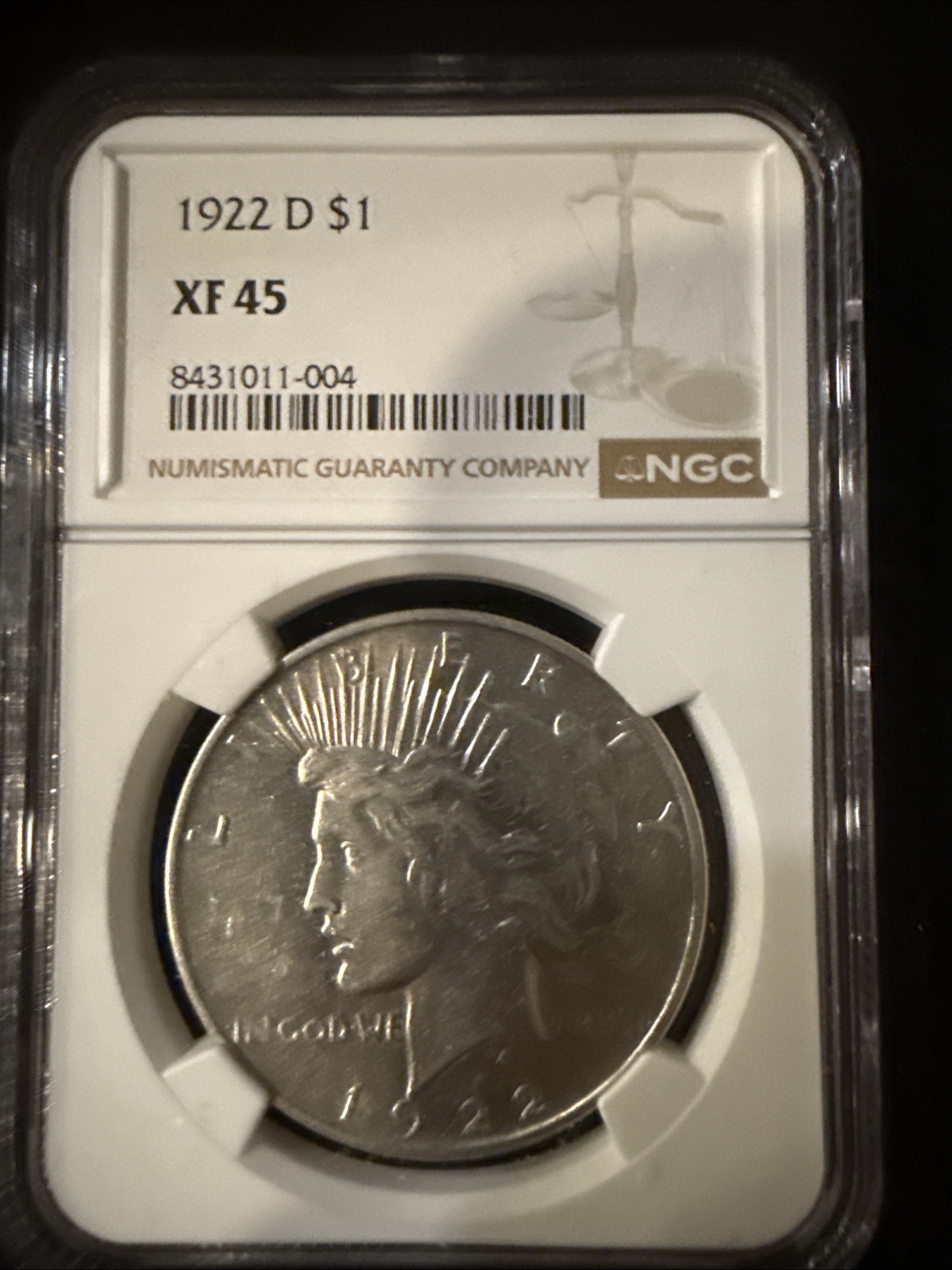 1922 D US Peace Silver Dollar $1 NGC XF45