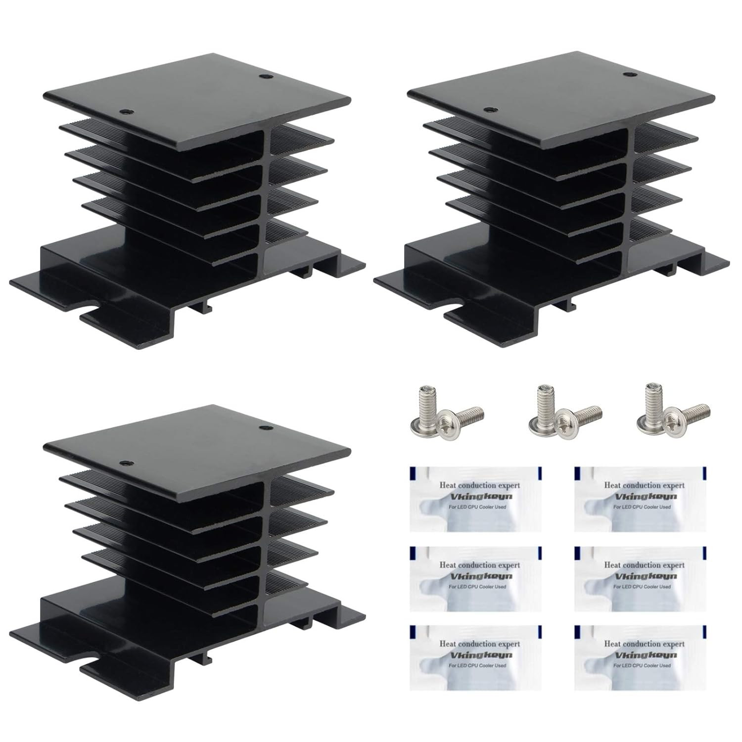 3PCS Aluminum Heat Sink SSR Dissipation for Single Phase Solid State Relay 10A,2