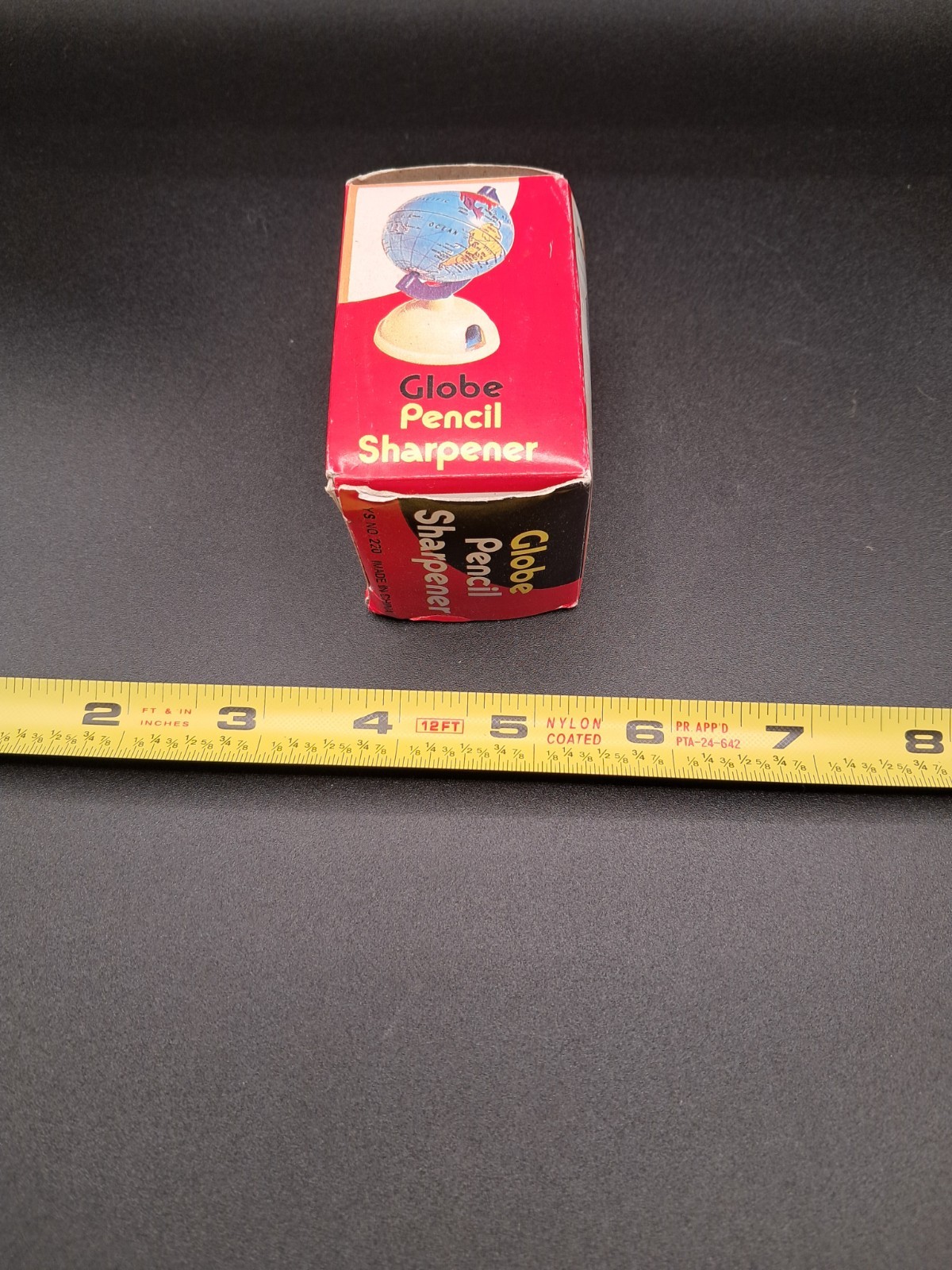 Miniature vintage world globe pencil sharpener with box
