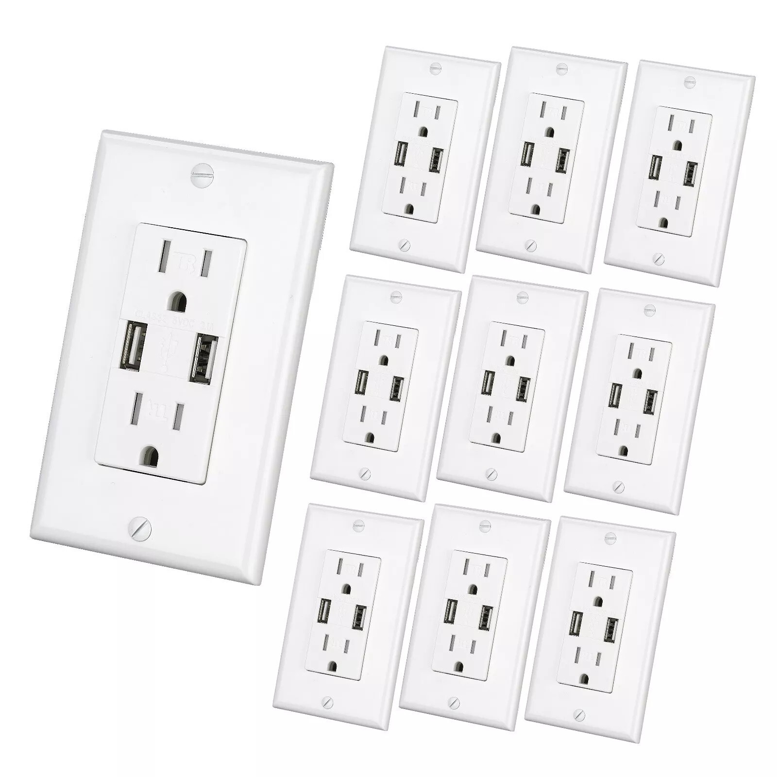 Outlet USB Fast Charger Duplex Receptacle Socket 15A Tamper Resistant UL Listed