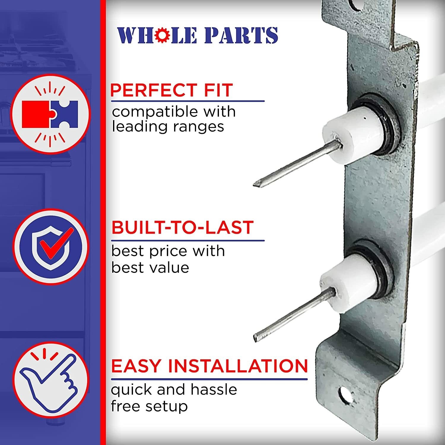 New WP74005890 Range Spark Igniter Set for Whirlpool