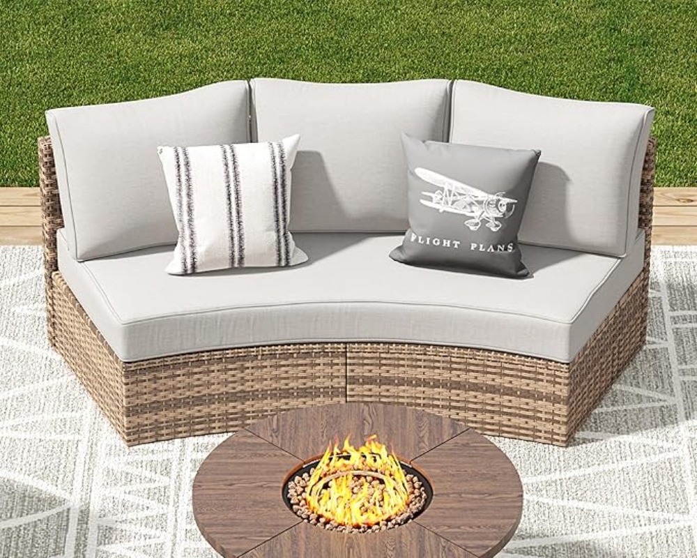 3-Piece Wicker Patio Furniture Set Waterproof Half-Moon Sectional Sofa Cushions