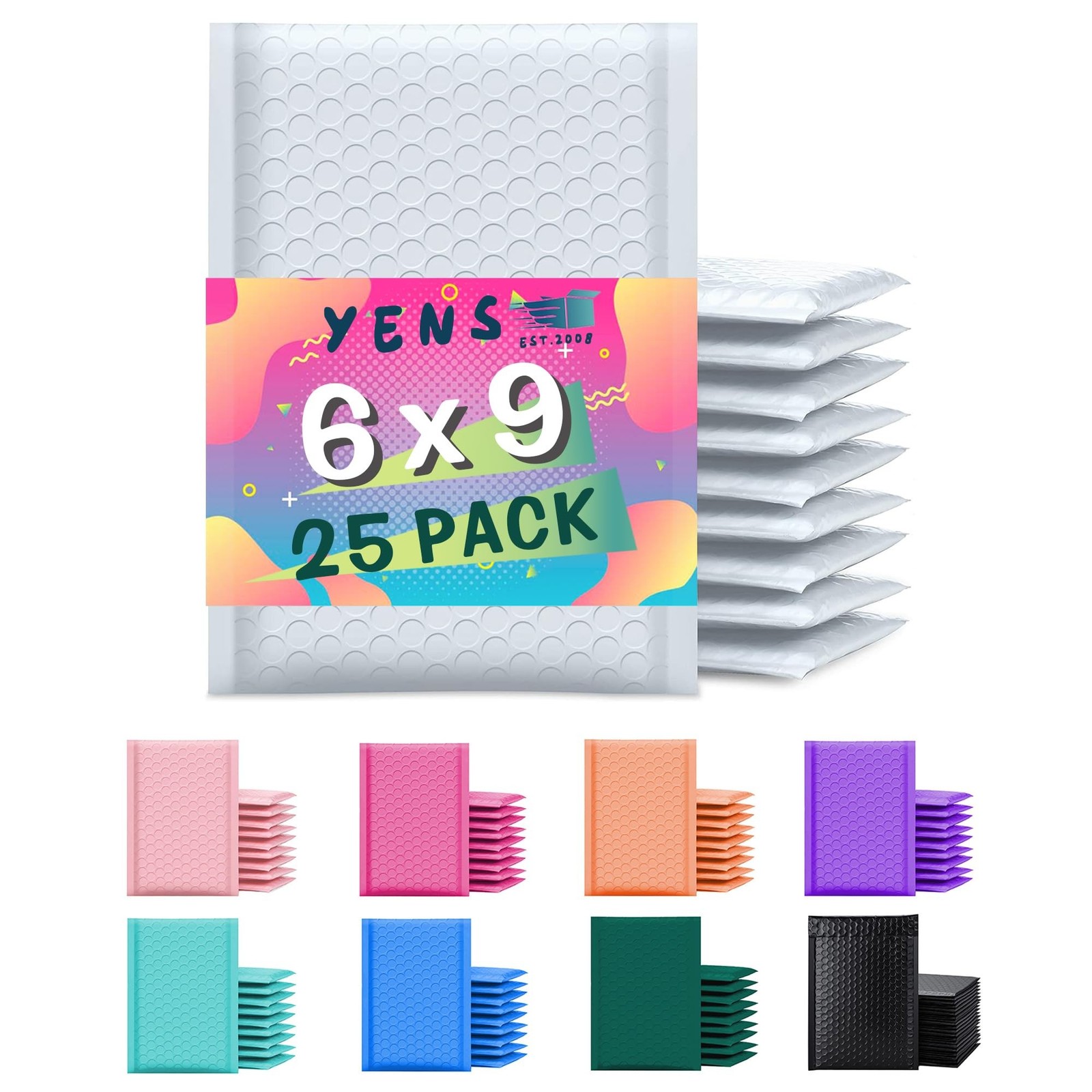 Yens White Poly Bubble Mailers 6x10 25 Pack Usable 6x9 | Waterproof Self Seal...