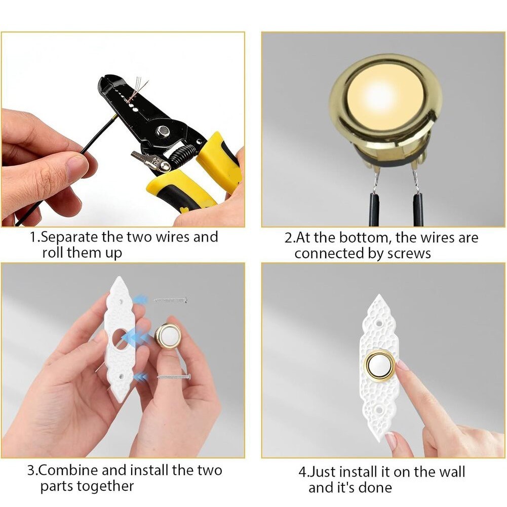 Wired Doorbell Button Replacement White Plastic for Home Garage Workshop Use
