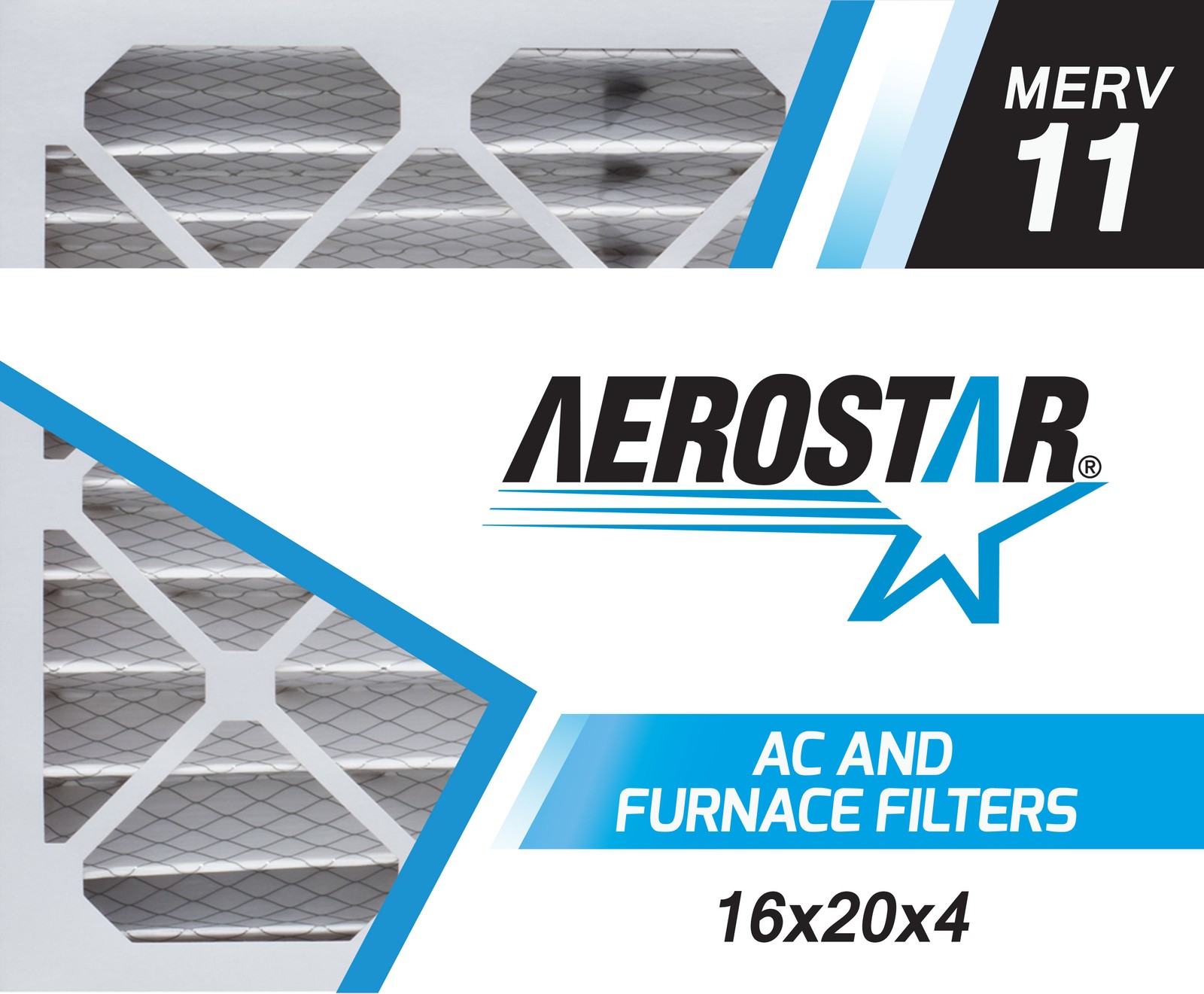 Aerostar 16x20x4 Slim MERV 11 Furnace Air Filter, 3 Pack