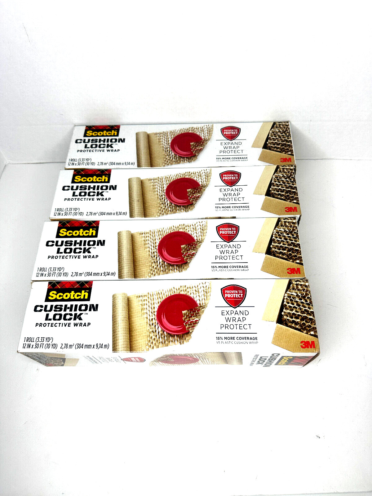 Lot Of 4 Scotch Cushion Lock Protective Wrap 12 in x 30 ft each Brown NEW