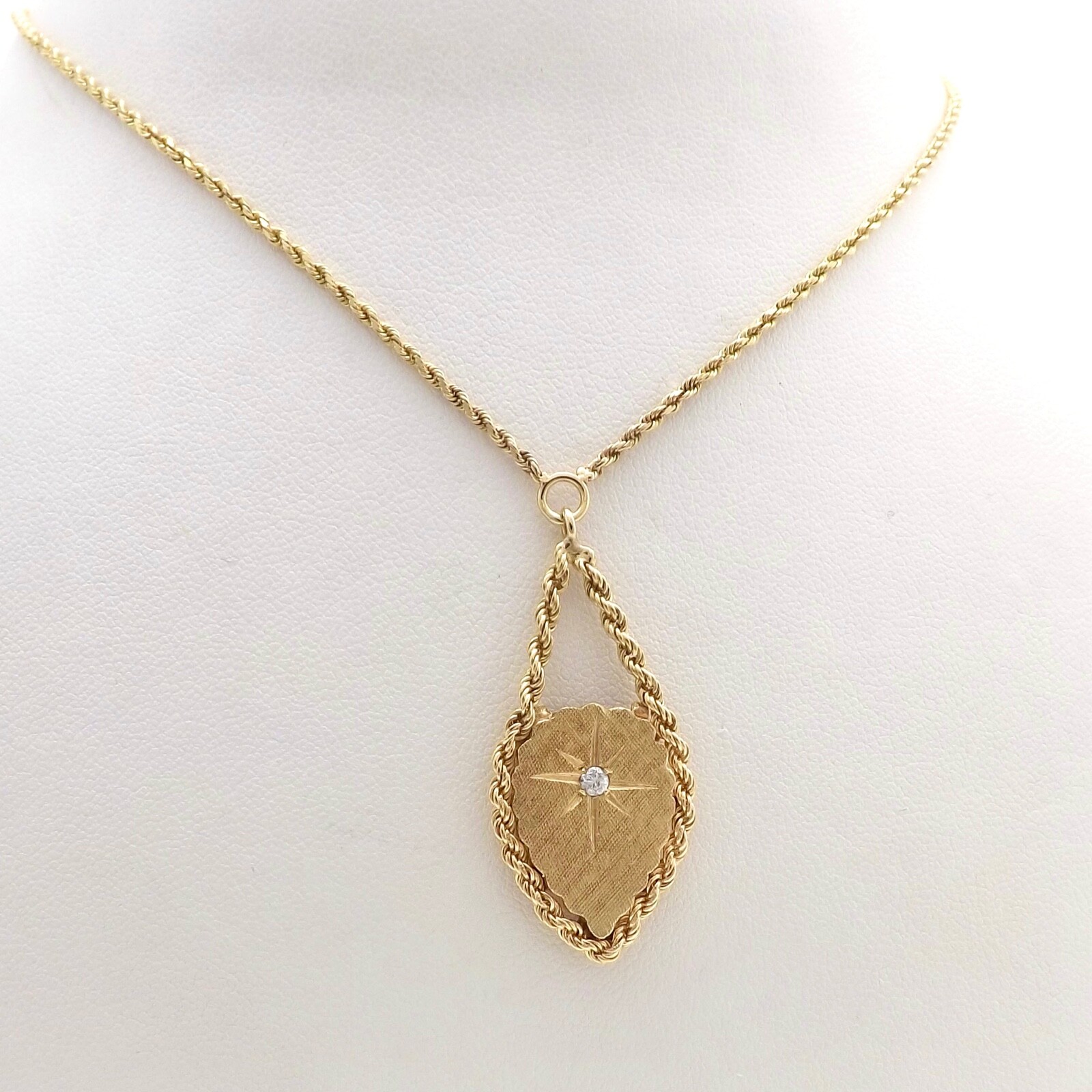 14k Gold Teardrop Dangle Setting Pendant Rope Link Necklace Natural Diamond