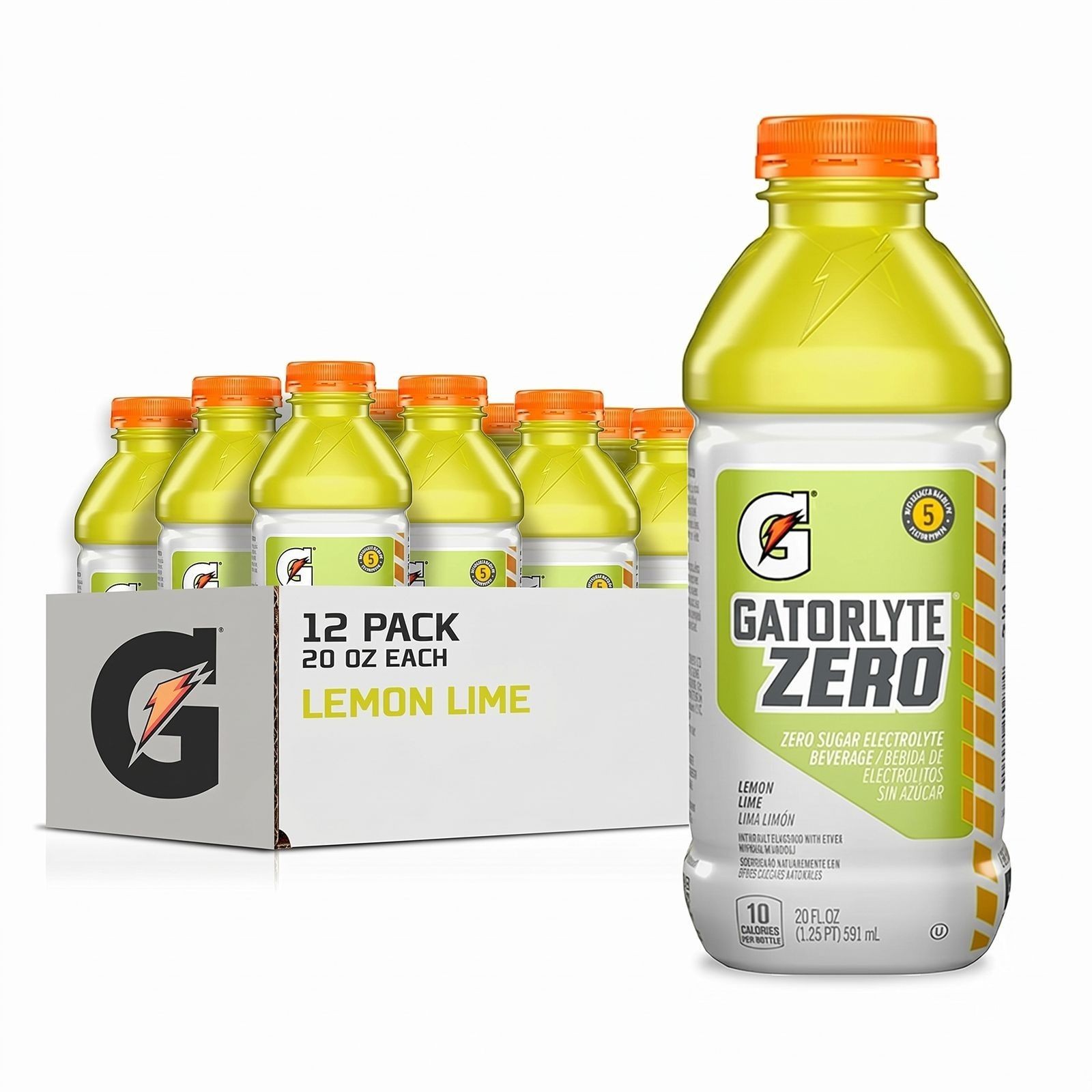 Gatorlyte Zero Sugar Lemon Lime Electrolyte Drink, 12 Pack, 20 Fl Oz Bottles
