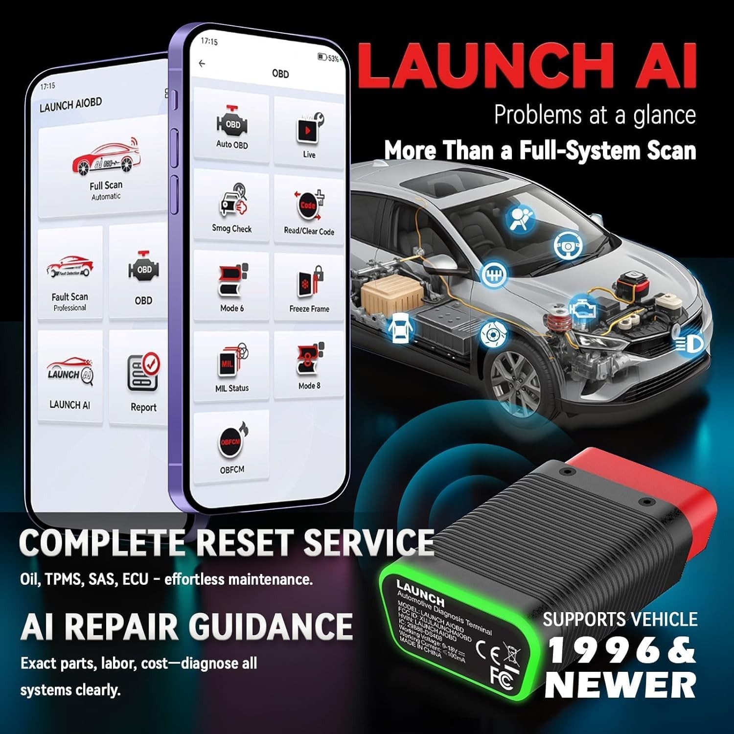 LAUNCH AIOBD Mini Bluetooth OBD2 Diagnostic Tool Scanner for Android iOS