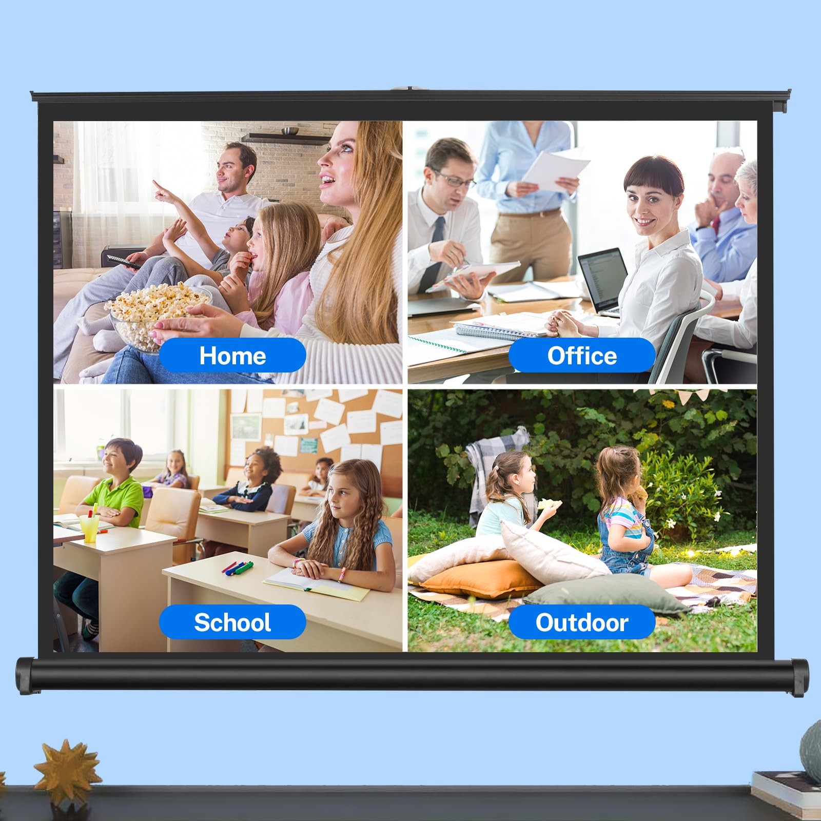 50 inch Small Projector Screen, Retractable Pull Up Screen, Floor Projector S...