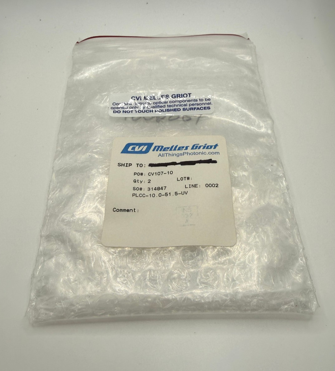New CVI PLCC-10.0-51.5-C Plano-Concave Lens, 10.0 Dia, EFL=-100 mm