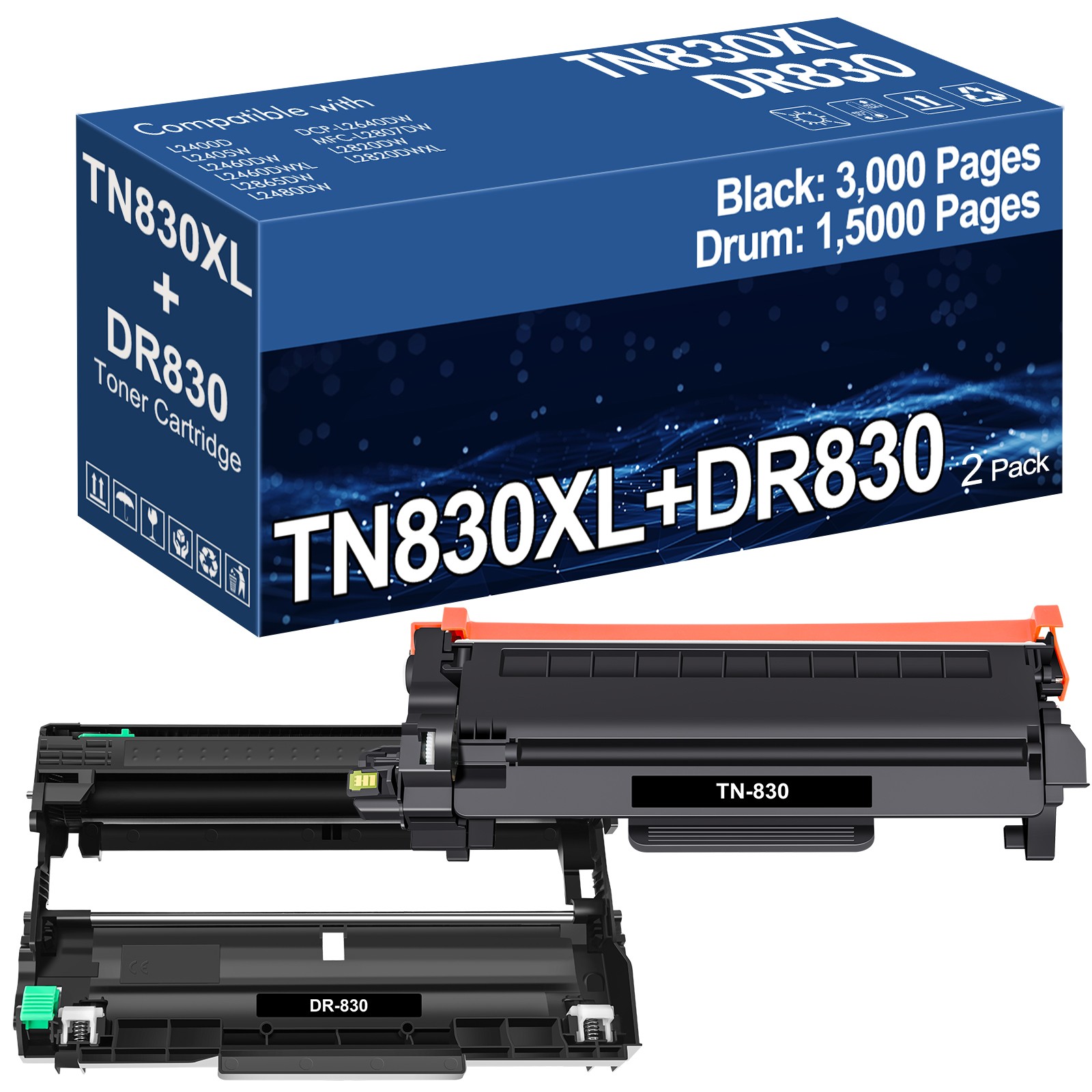 1PK TN830 XL Toner Cartridge for Brother DR830 HL-L2400D HL-L2405W DCP-L2640DW