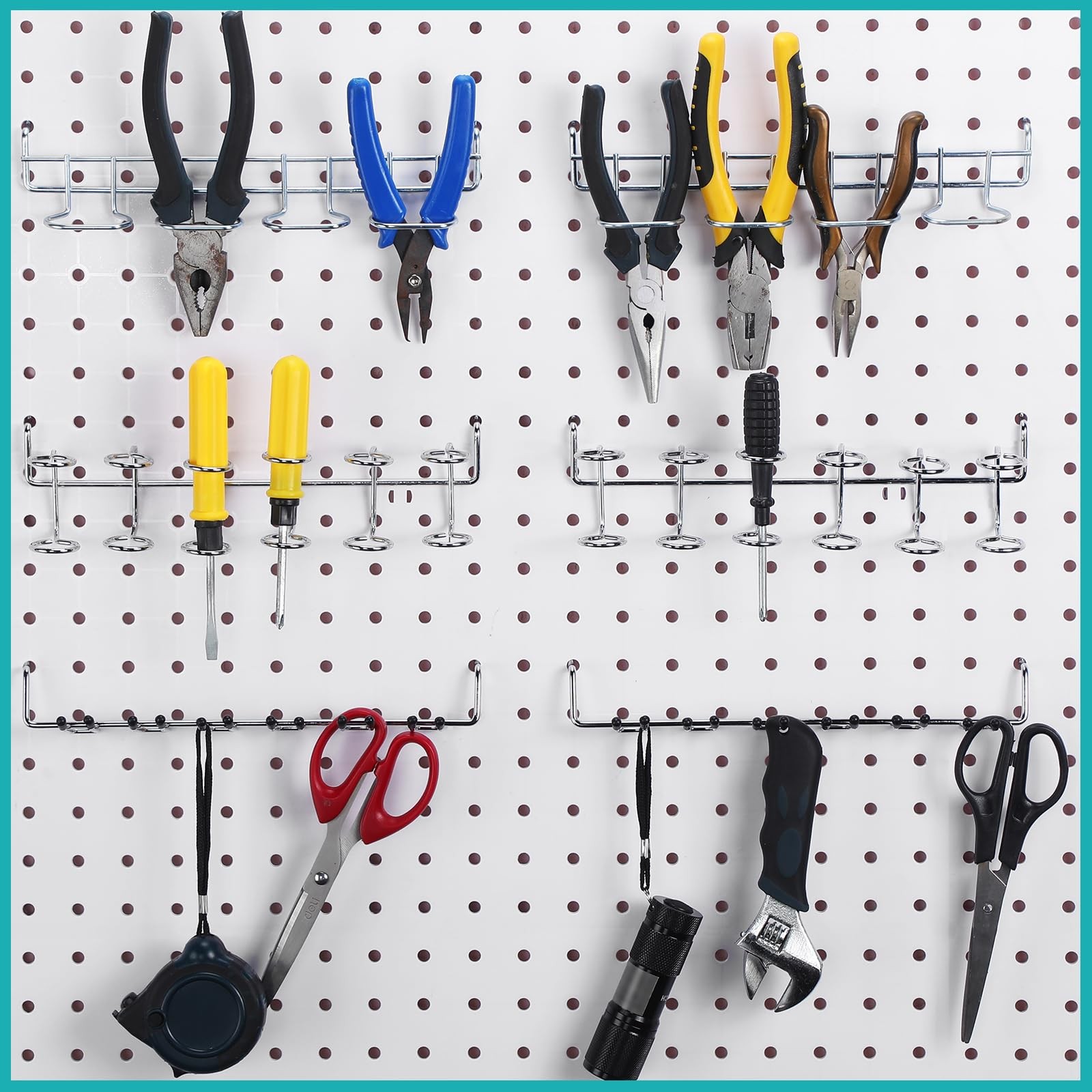 6 PCS Silver Pegboard Screwdriver Plier Holder Stainless Steel MultiRing