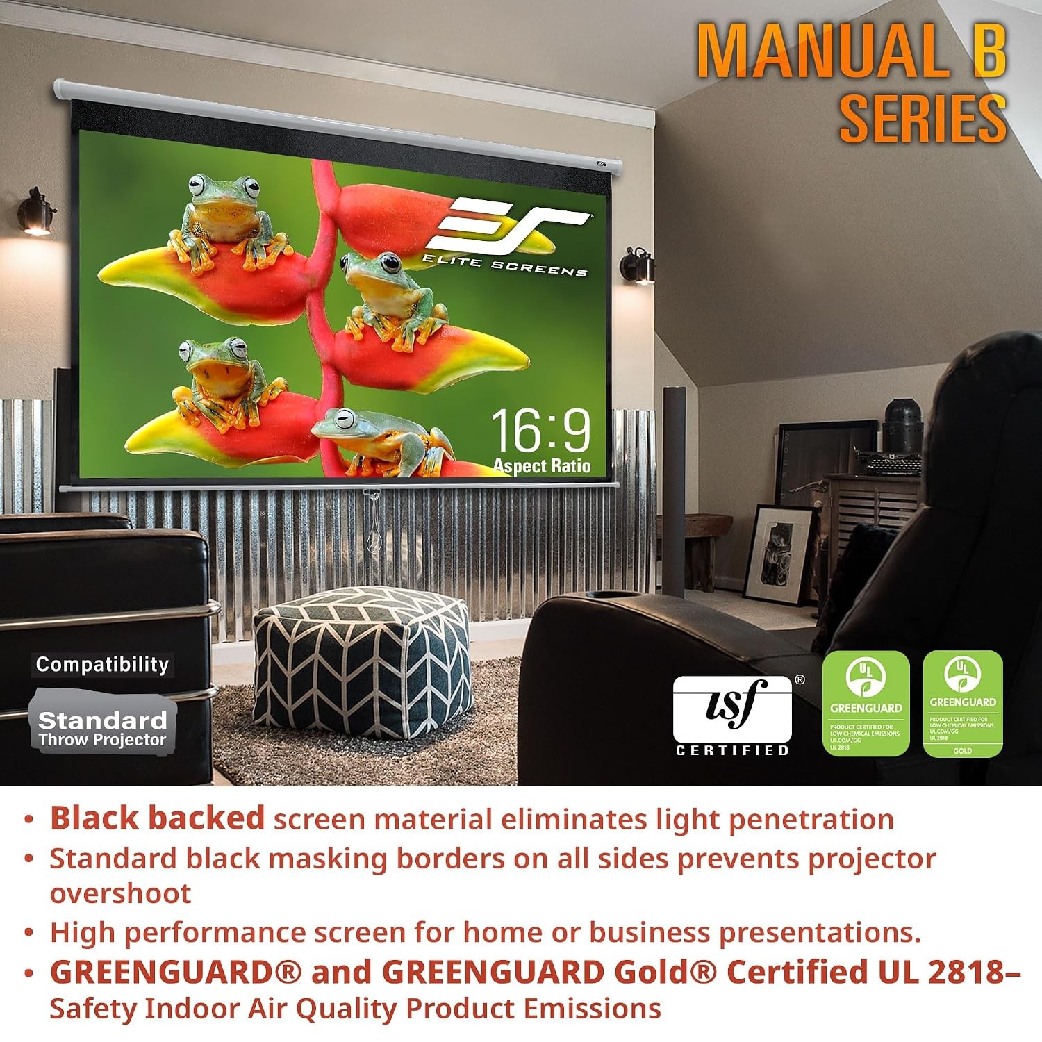 100 Inch Manual Pull Down Projector Screen 16:9 Diagonal Manual Projector Screen