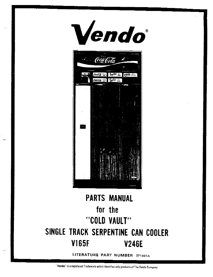 Vendo V165F V246E Single Track Serpentine Parts Manual 36 pgs- You Select Option