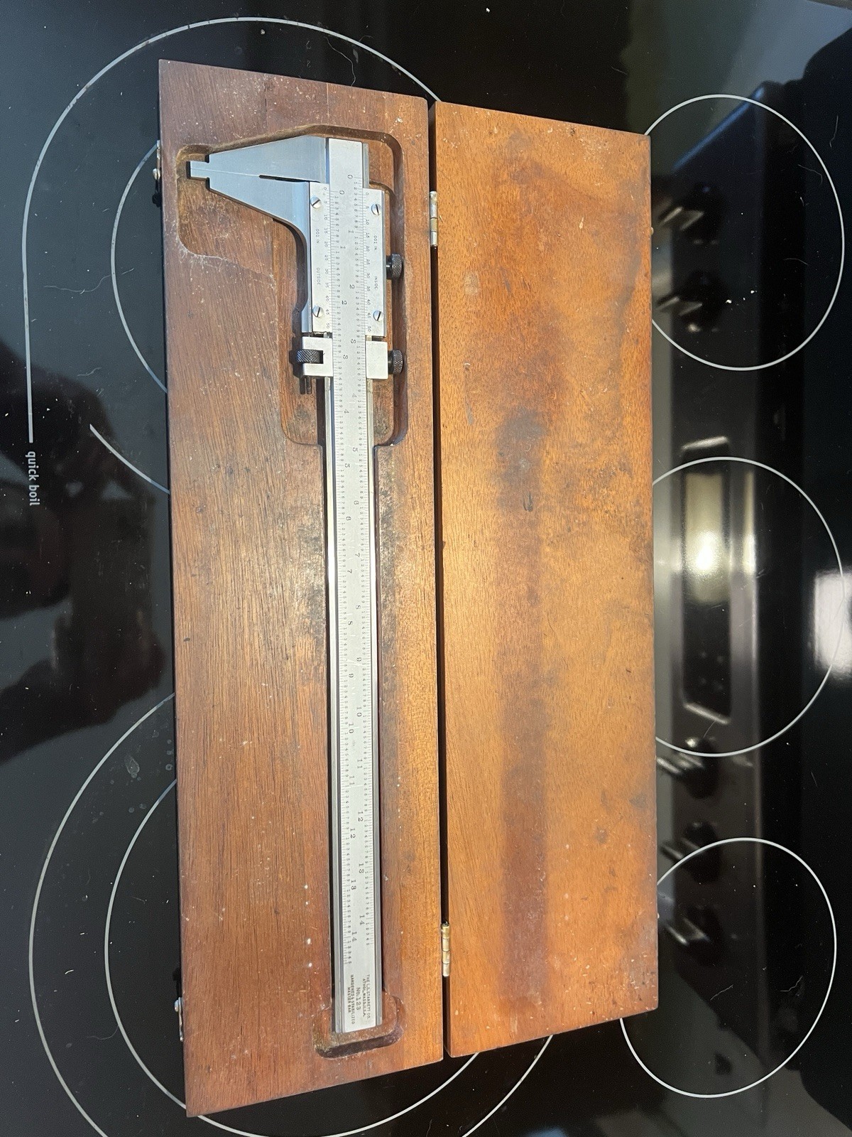 Starrett No. 123 Vernier Caliper 0-14" Satin Chrome Wooden Case Vintage