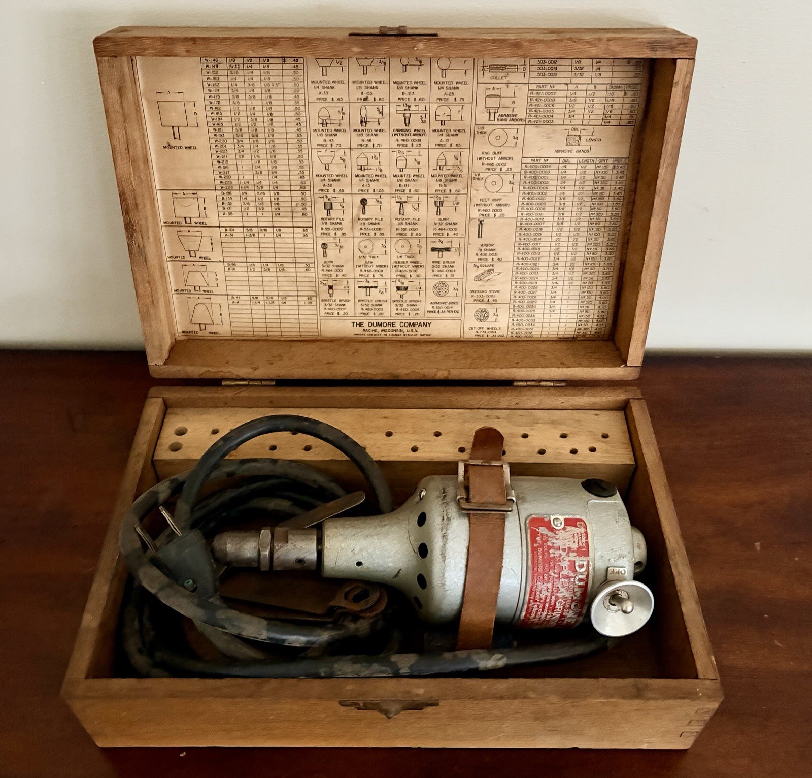 Vintage Dumore Model 8066-210 Duplex Grinder With Wood Box Tested Works