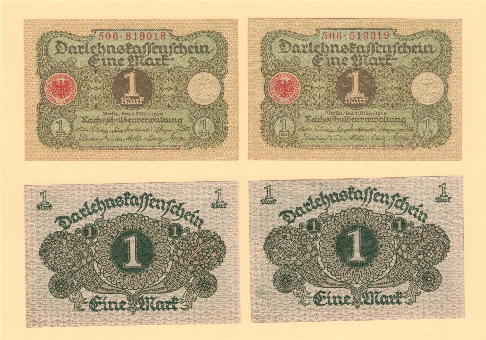 1920 GERMANY CAT PICK # 58 { 1 MARK } CONSECUTIVE PAIR UNCIRCULATED