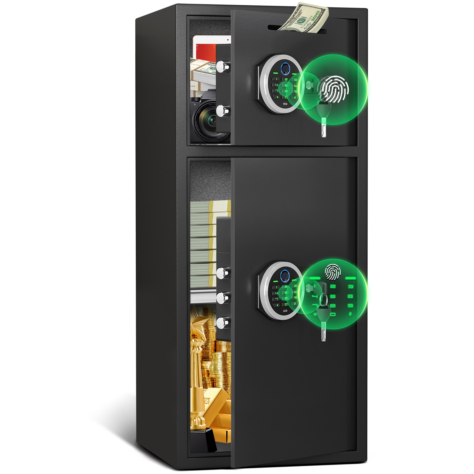 7.0 Cuft Extra Large Fingerprint Safe Box, Home Safe with Dual Door & Alarm
