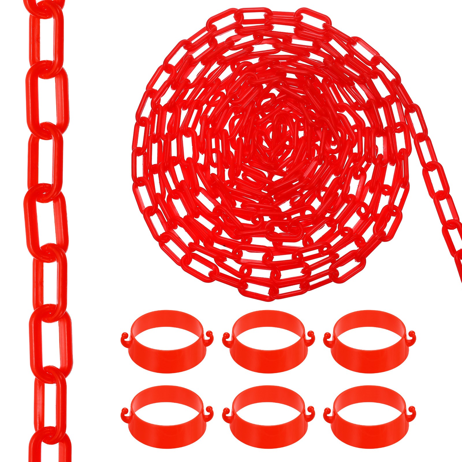 32.8Ft Plastic Chain Barrier, Link Chain Stanchion with Traffic Cones, Red