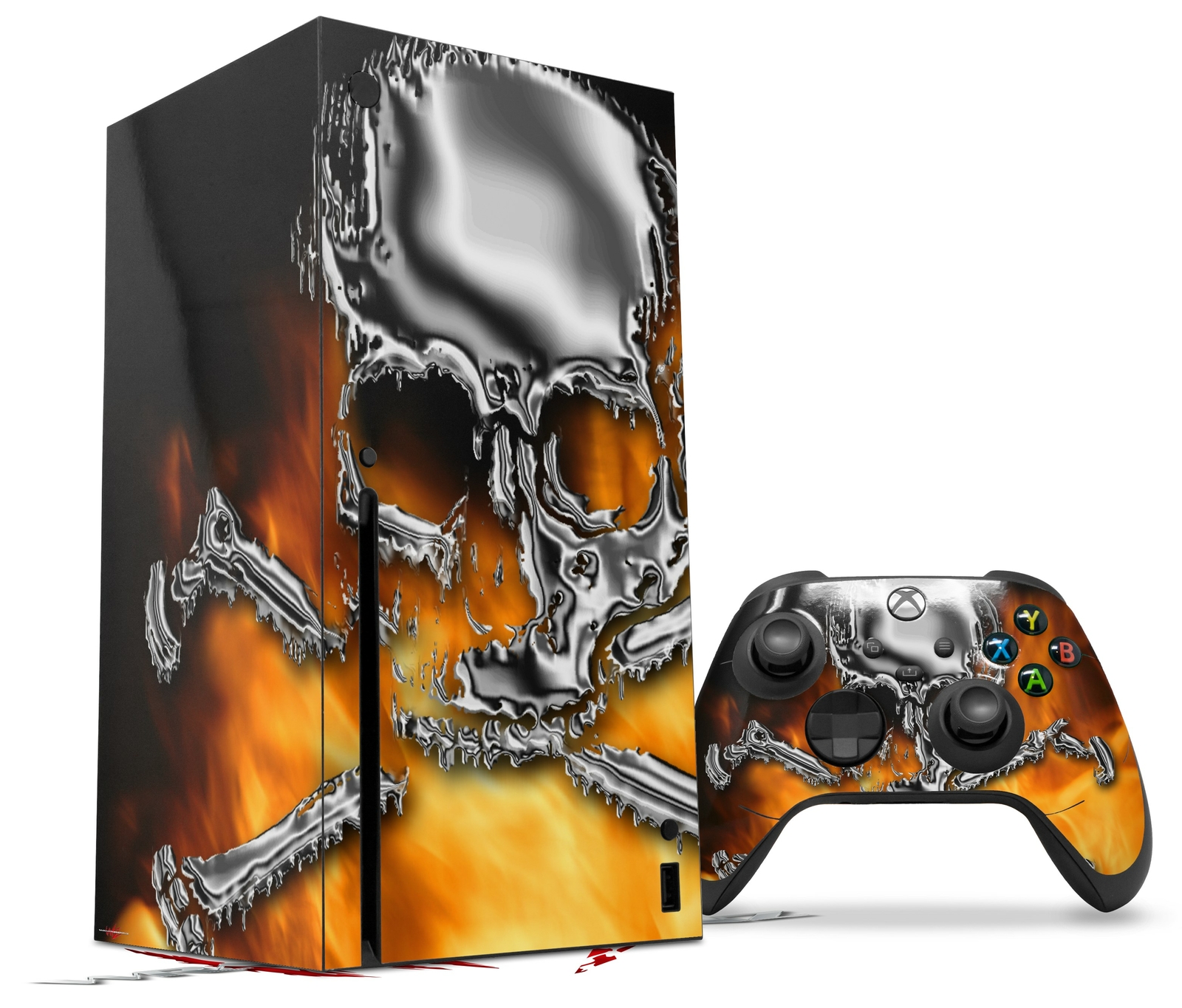 Skin Set for XBOX Series X Chrome Skull on Fire