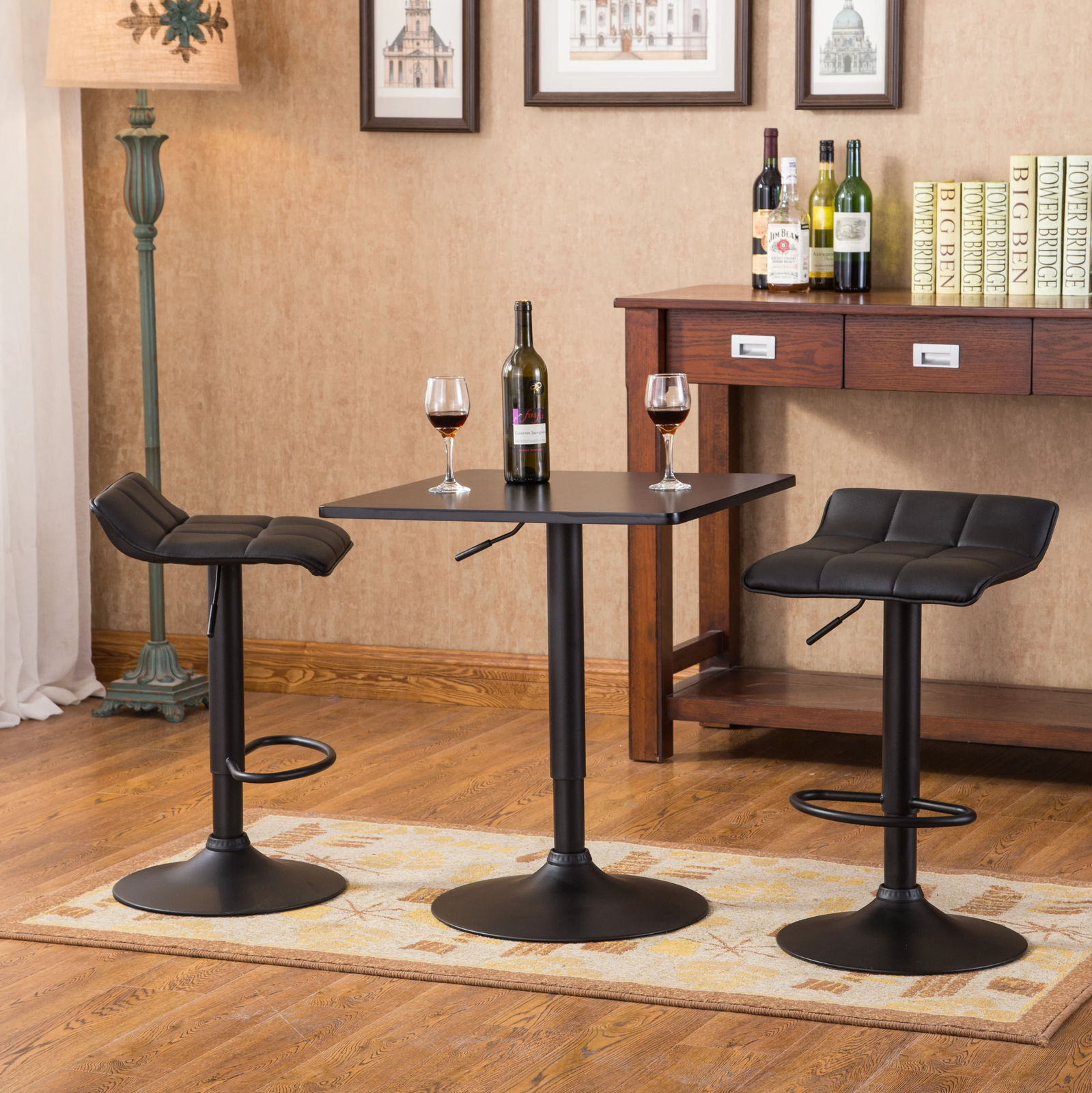 Belham Black Square Top Adjustable Height with Black Leg And Base Metal Bar Tabl