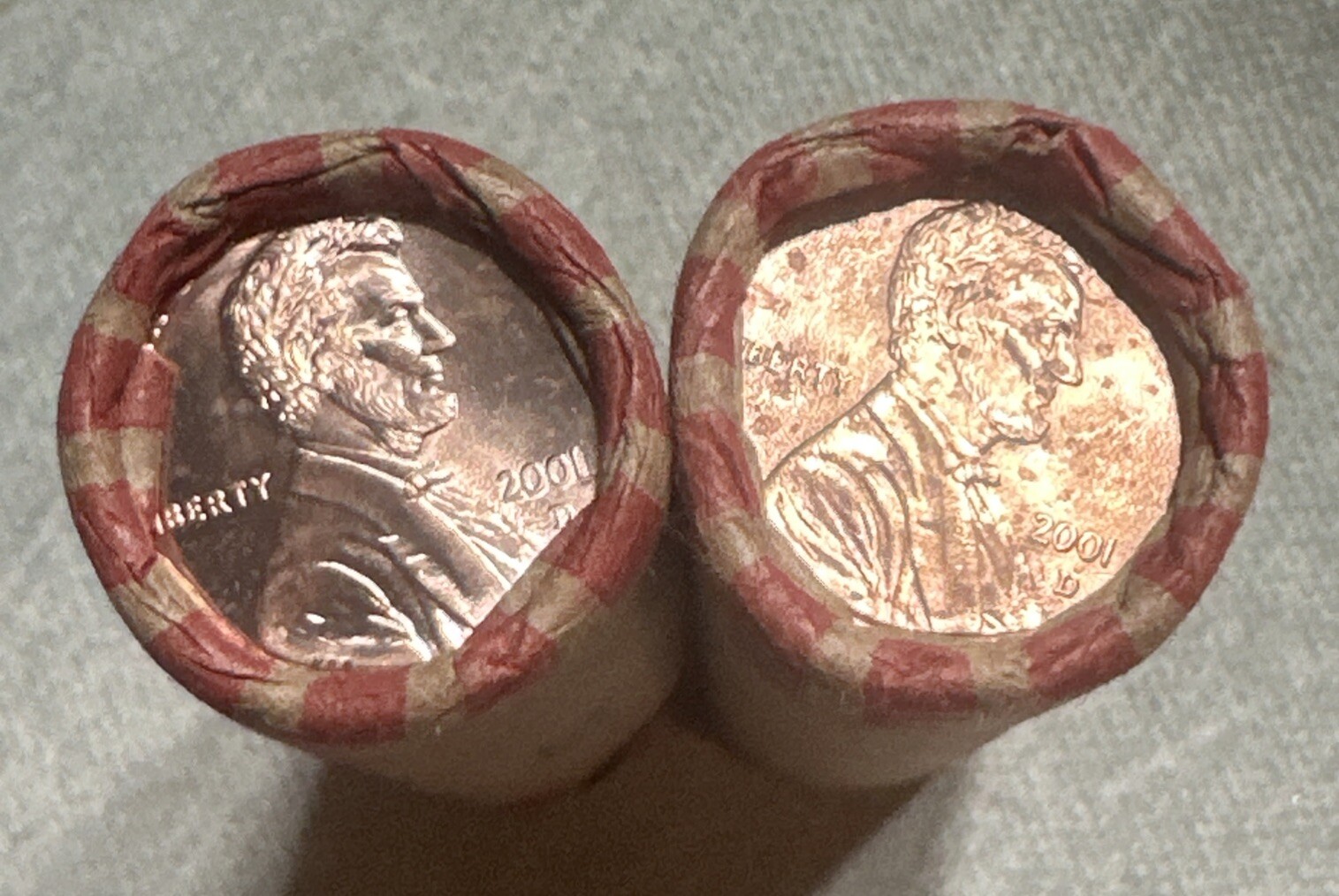 2001 D Two OBW Bank Wrapped Lincoln Cent Rolls