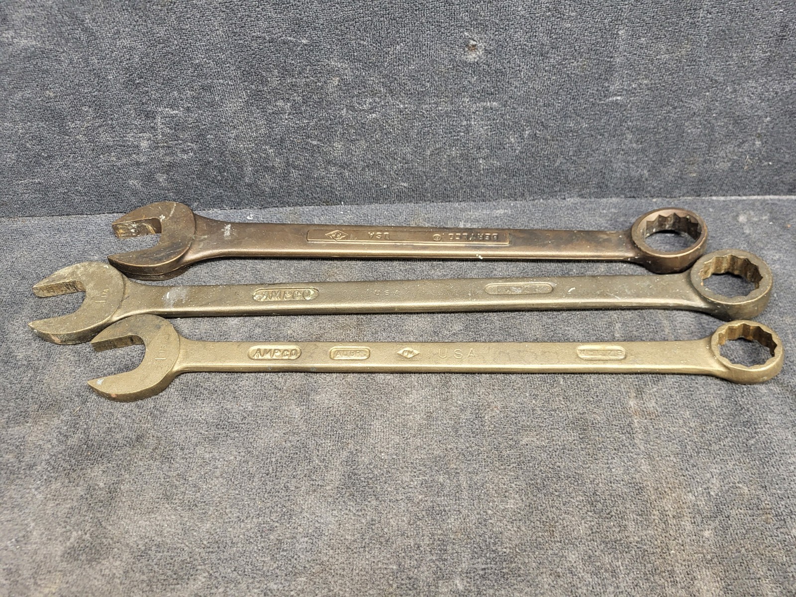 lot of 3  Non-Sparking  Ampco combination Wrench 1-⁵/¹⁶",1-¼, 1-⅛ open/box end
