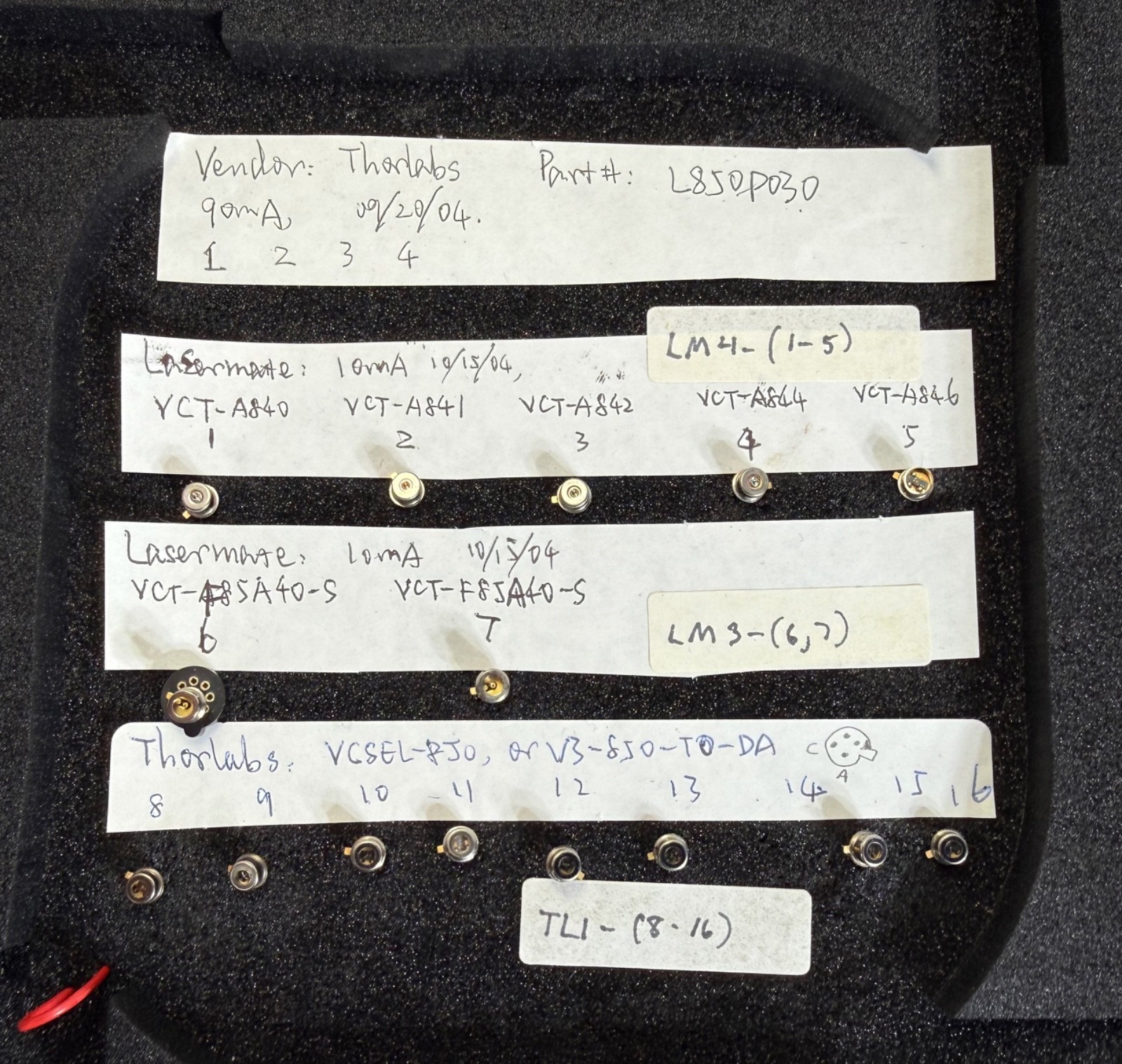 Laser Reference Kit Roithner LaserTechnik, Thorlabs, YCLEL-850 5mA-10mA etc.