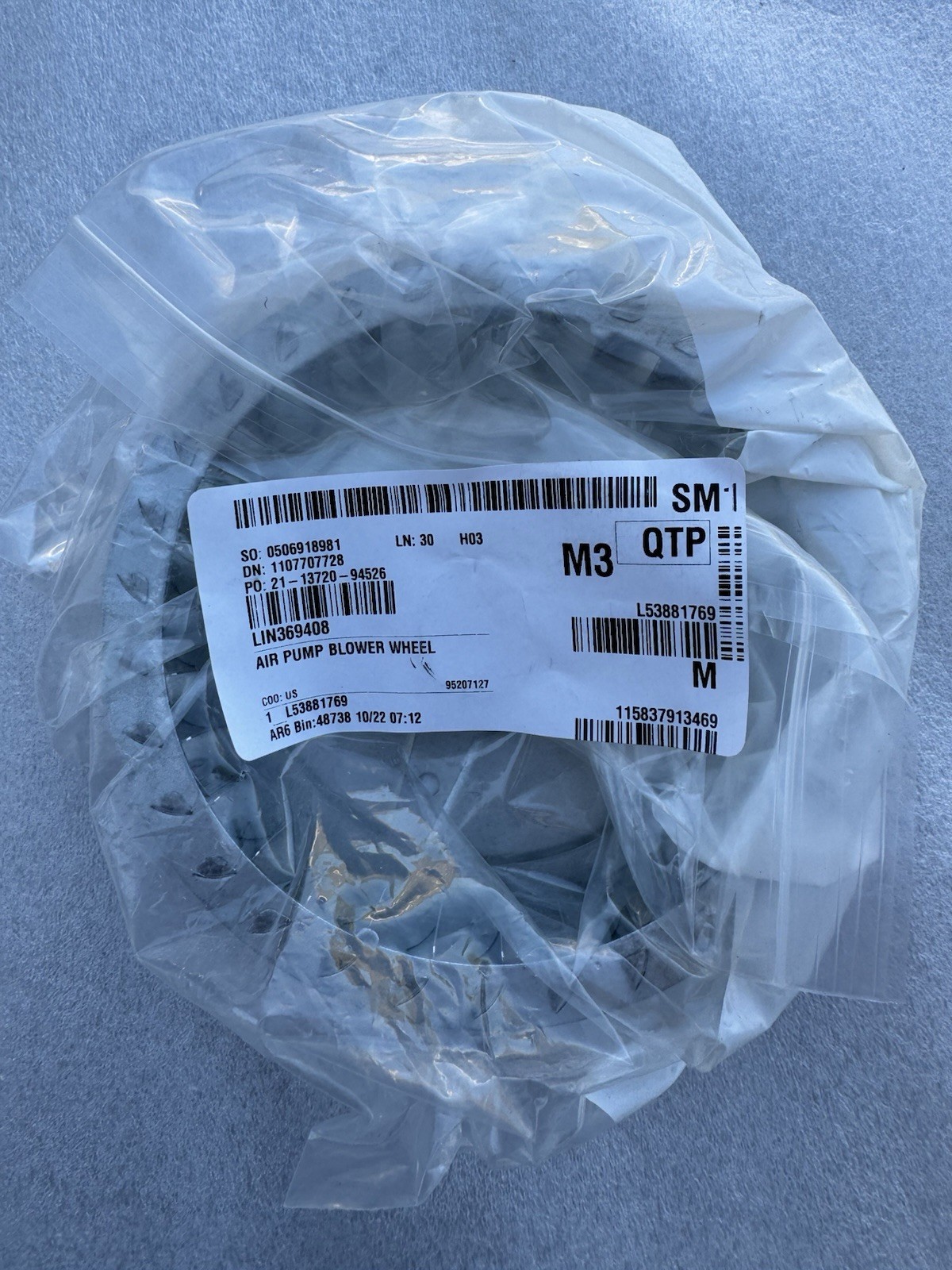 369408 Lincoln Air Pump Blower Wheel Genuine OEM LIN369408