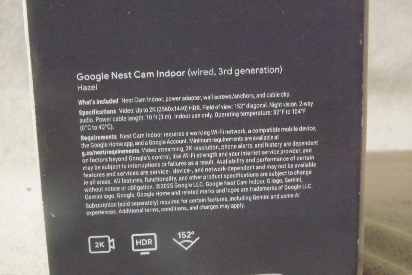 Google Nest Cam 2K Indoor Wired 3rd Gen Security Camera - Hazel