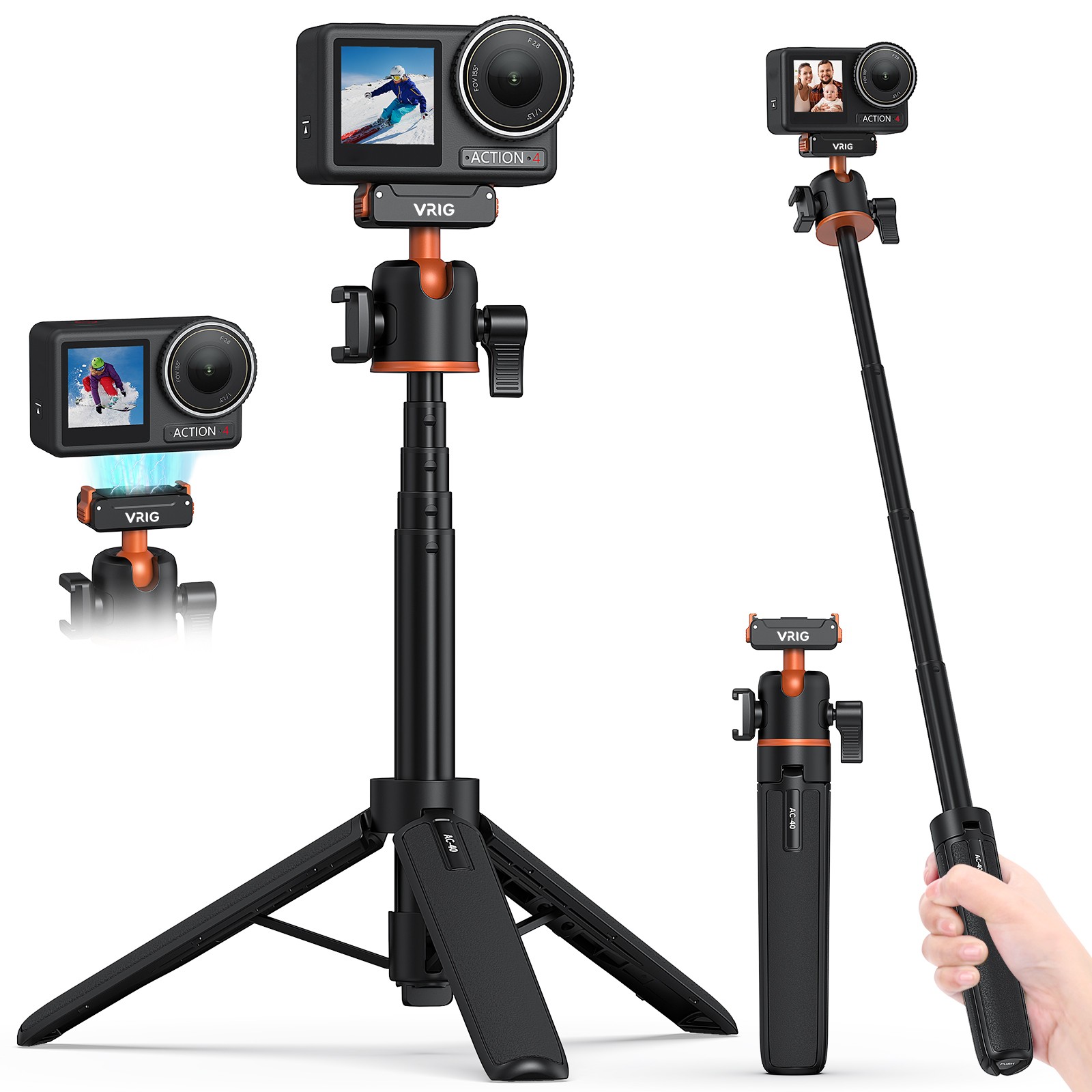 3 in 1 Portable Selfie Stick Handheld Tripod Stand For DJI Osmo Action 6/5/4/3
