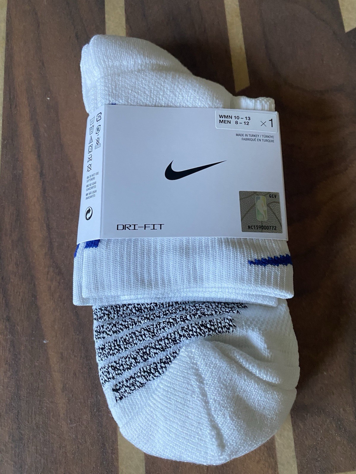 Nike NBA Authentic L Ankle Socks White Blue Quick Player Team Issued On Court