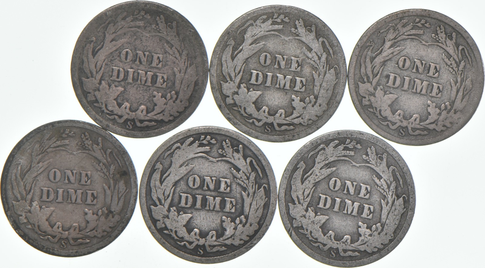 1907-S Barber Dime 90% Silver Average Circ