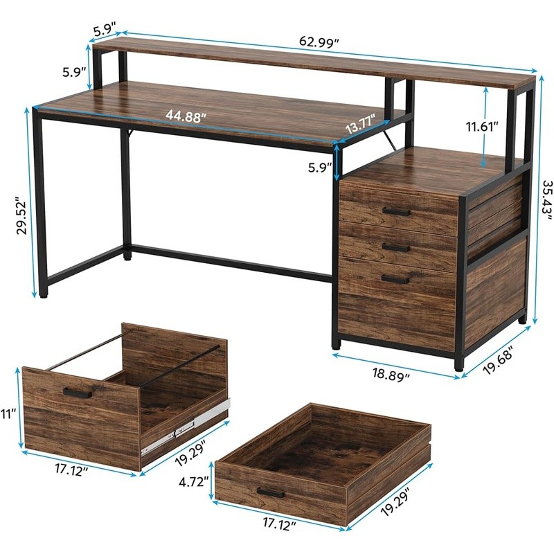 Ergonomic Computer Desk W/ Storage Cabinet Two-Tier Workstation Organizer New