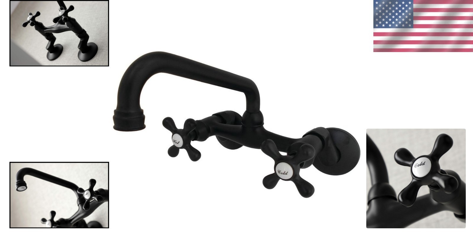 Traditional Style 2-Handle Kitchen Faucet, Black/`