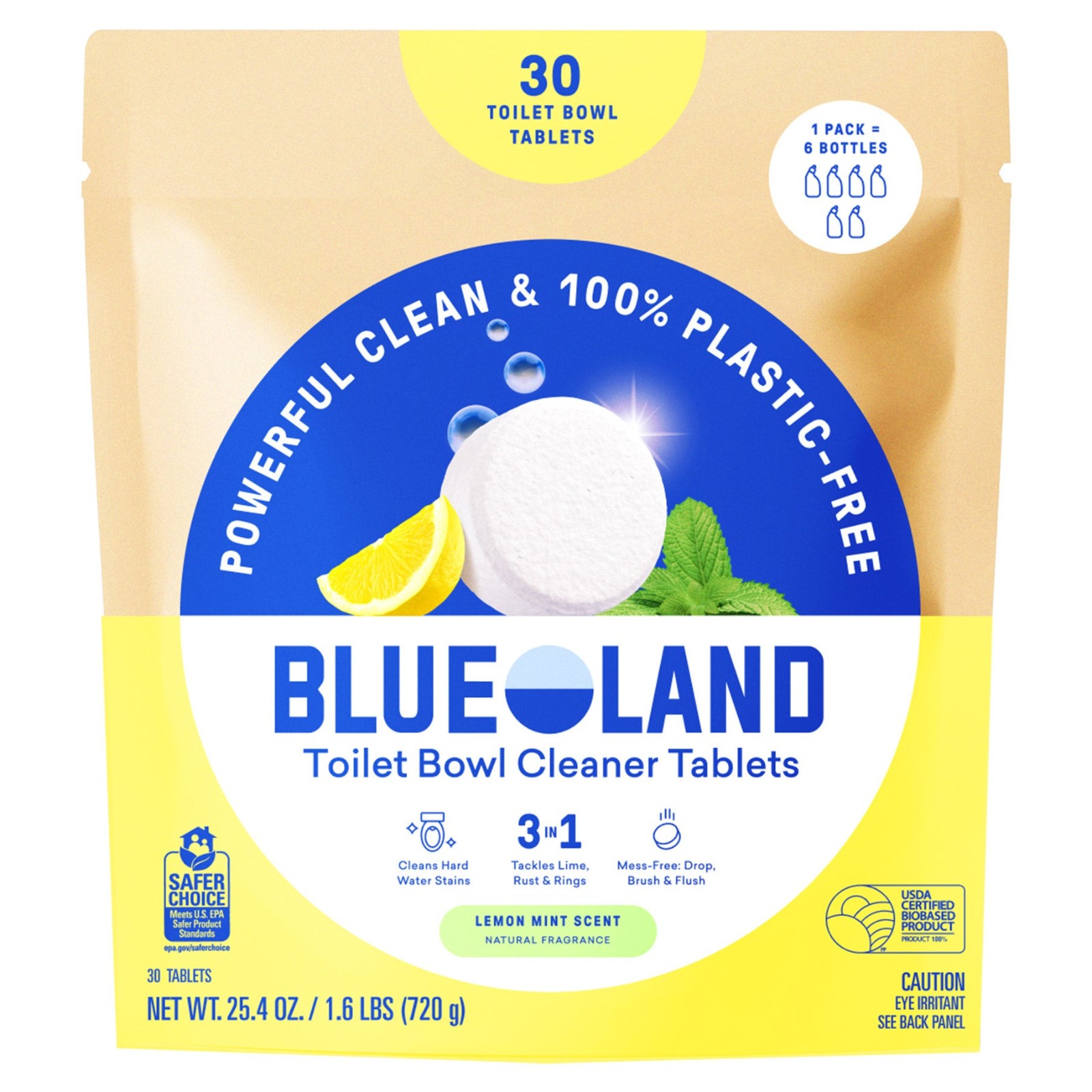 Blueland Toilet Bowl Cleaner Tablets, Lemon Mint, 30-count