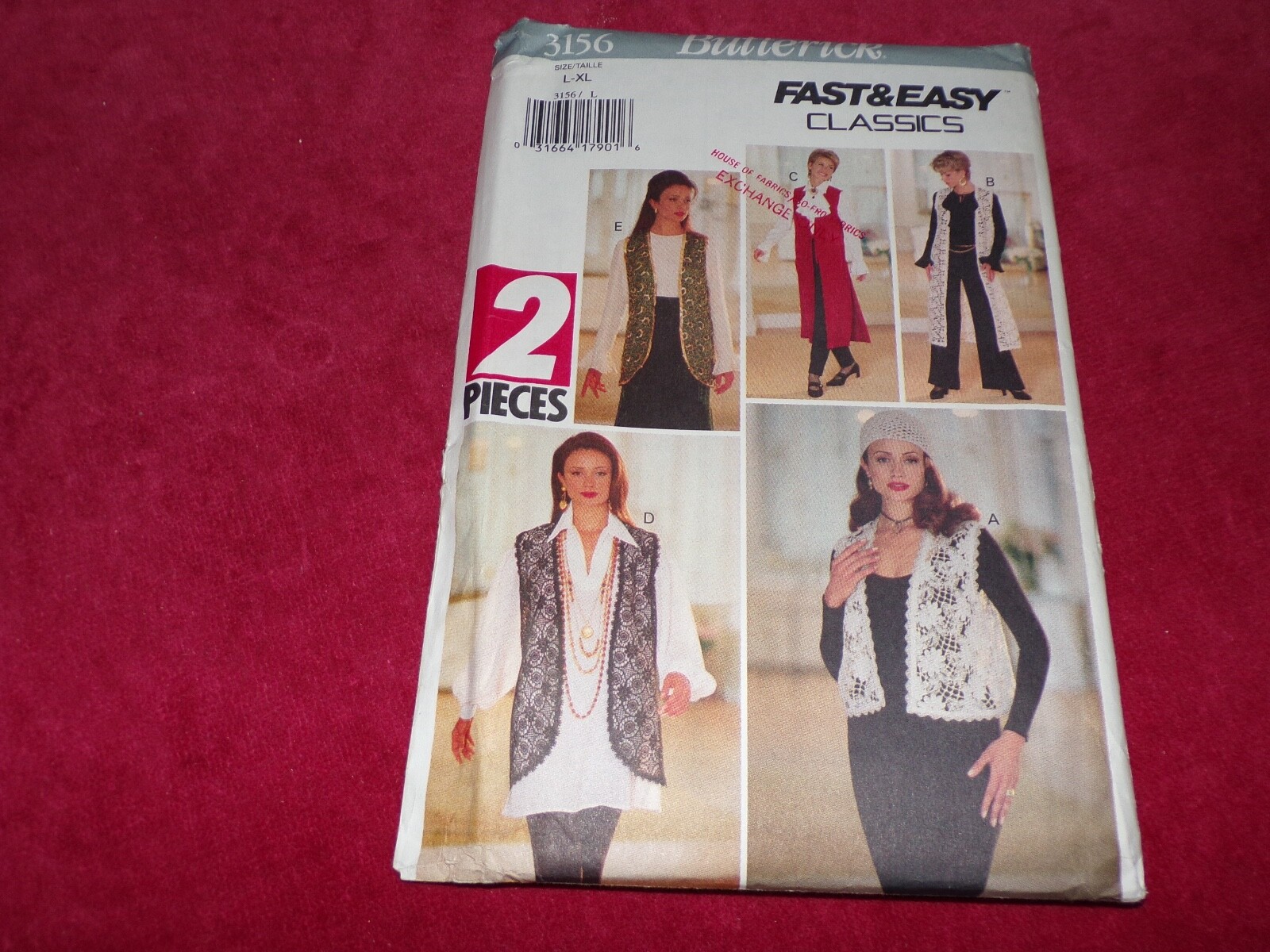 🌼 BUTTERICK #3156 - LADIES (ONLY 2 PIECES) SHORT or LONG VEST PATTERN  LG-XL FF