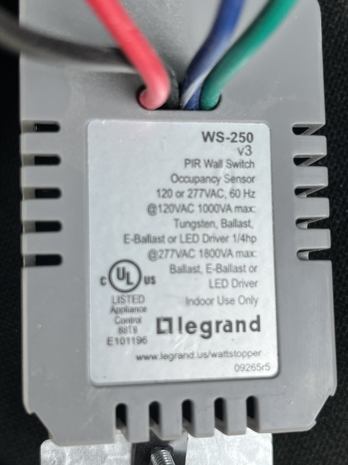 Legrand Light Switch PIR Occupancy Sensor WS-250 120/277volt GRAY