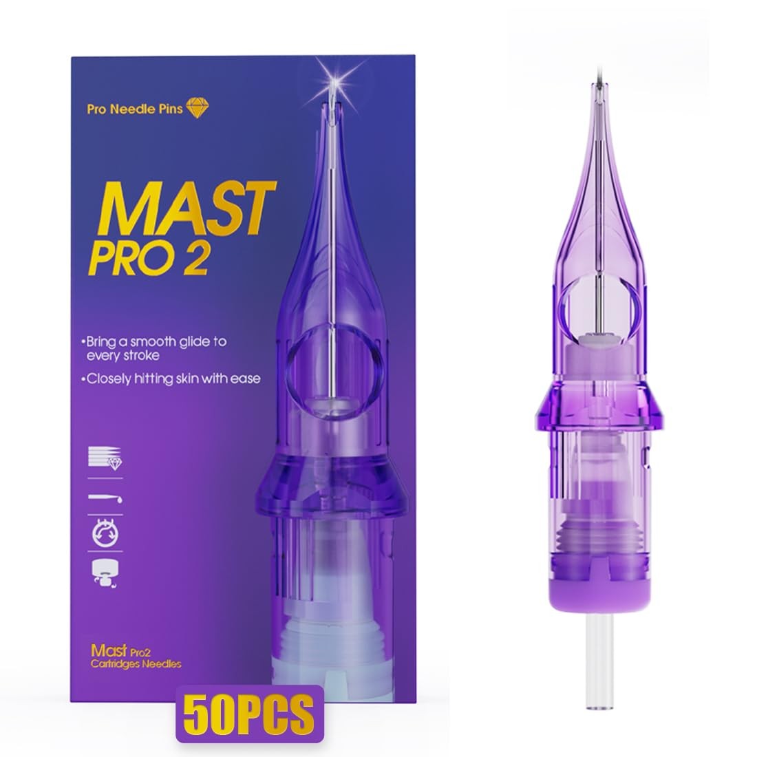 Mast Tattoo Pro2 Needles Cartridges #12 Curved Mugnum 50 Count #12RM, Purple