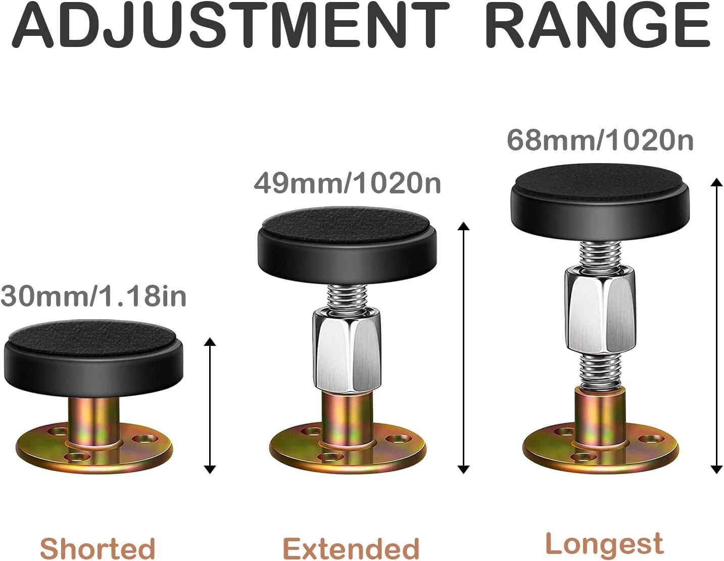 Easy Install Adjustable Bed Frame Anti-Shake Stoppers, Wall Protection 30-64mm