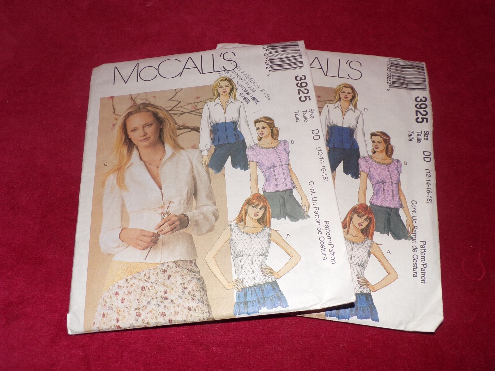 🌺 McCALL'S #3925 - LADIES ( 3 STYLE ) FITTED ABOVE HIP SHIRT PATTERN  12-18  FF